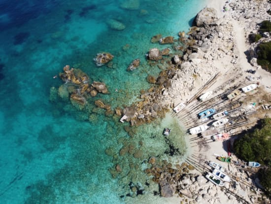aerial view of a beach and ocean