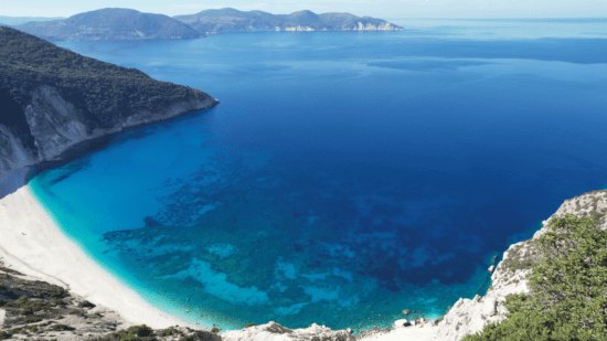 a body of water with land around it