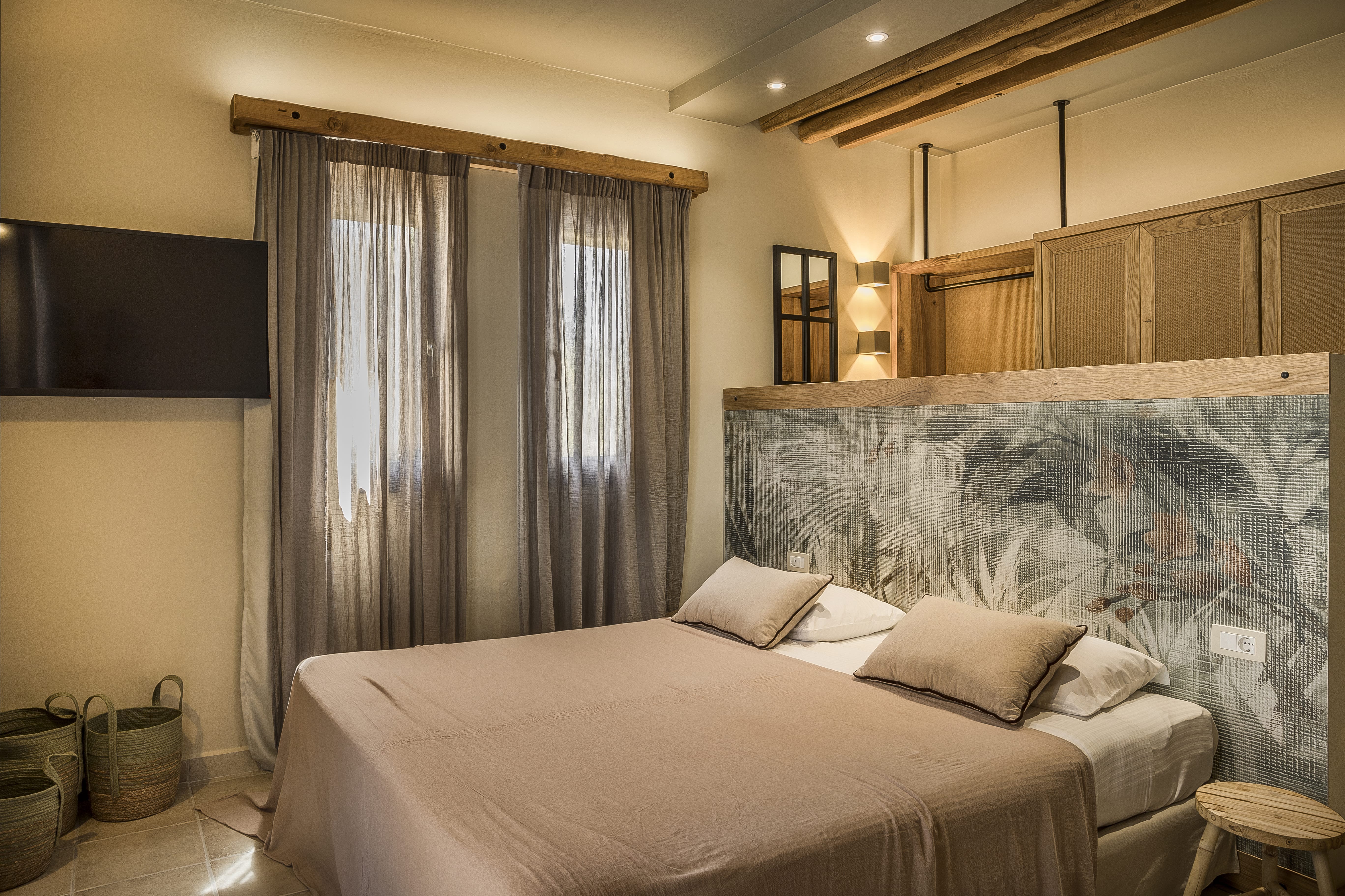 a bed with a large bed