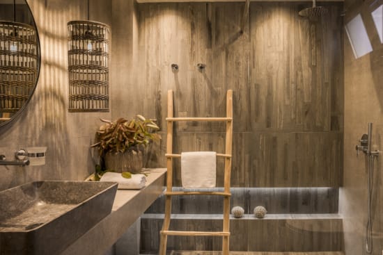 a wooden ladder in a room