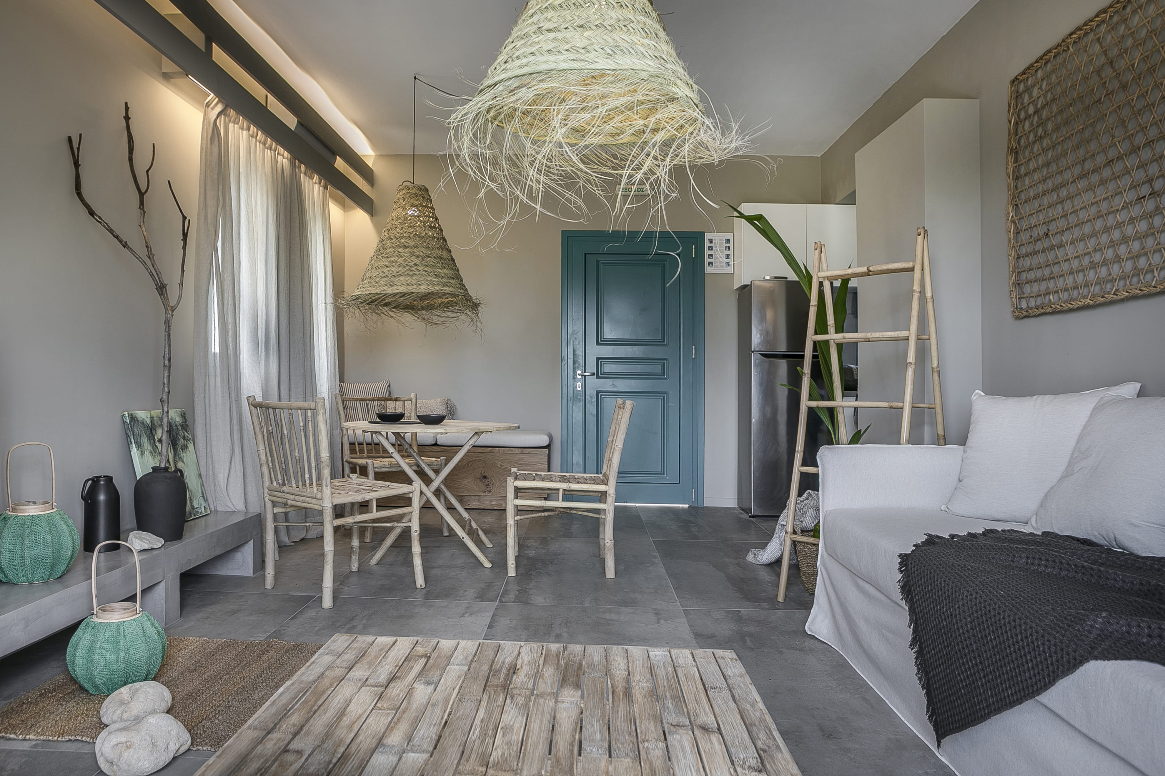 a room with a bed and a table