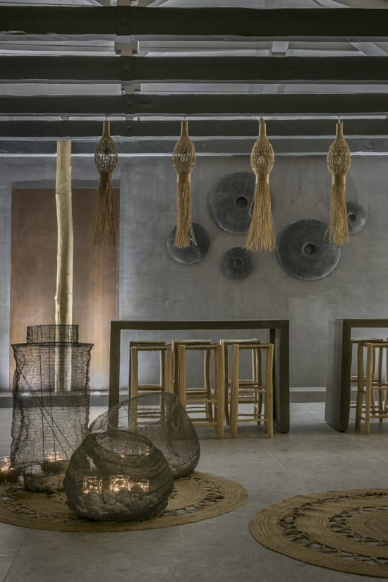 a room with a table and chairs