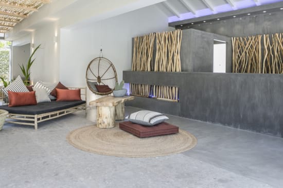 a living room with a couch and a table