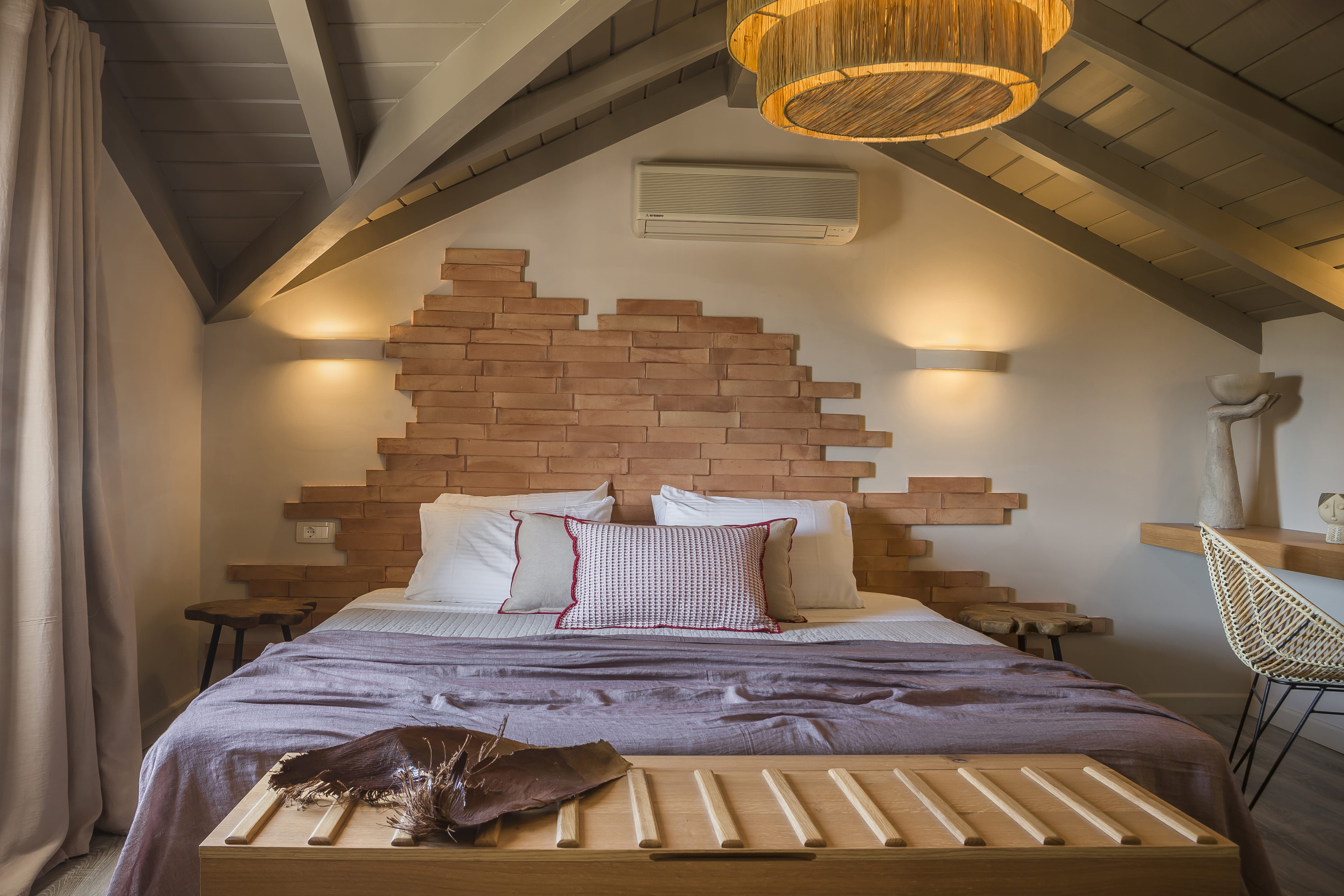 a bed with a large staircase