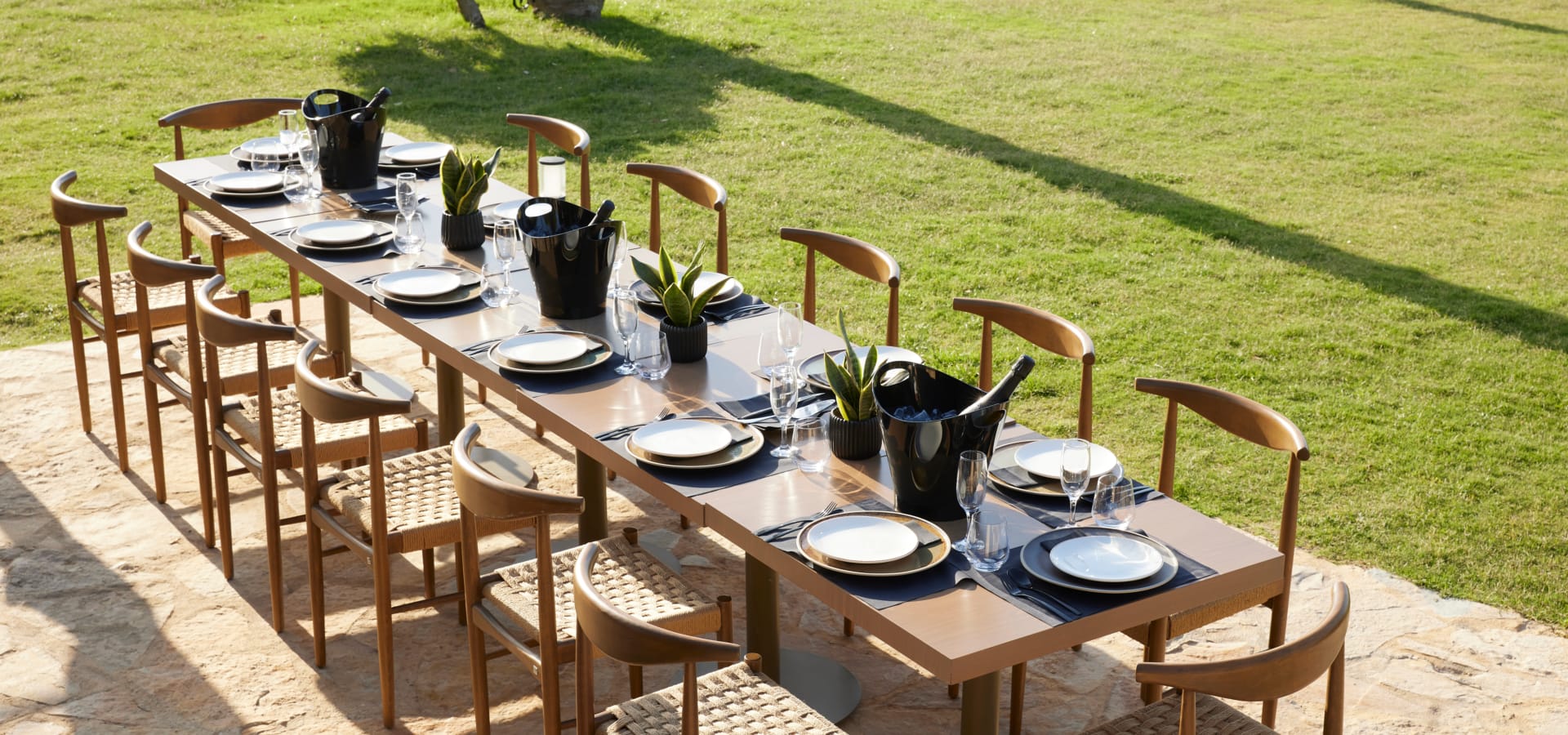 a table set with plates and cups