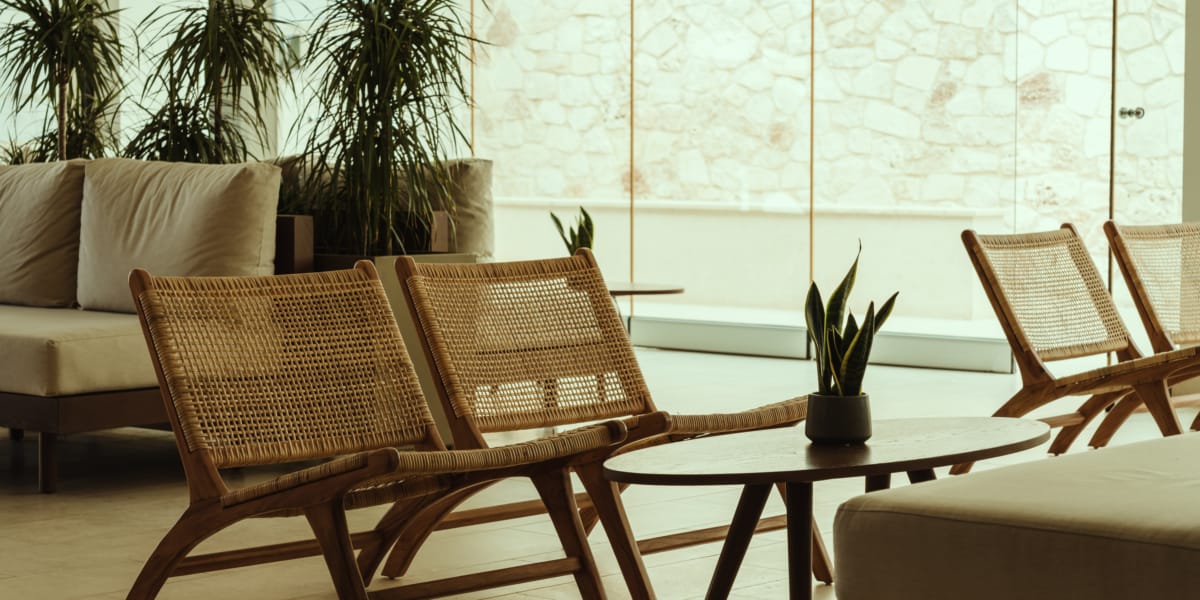 a table and chairs in a room