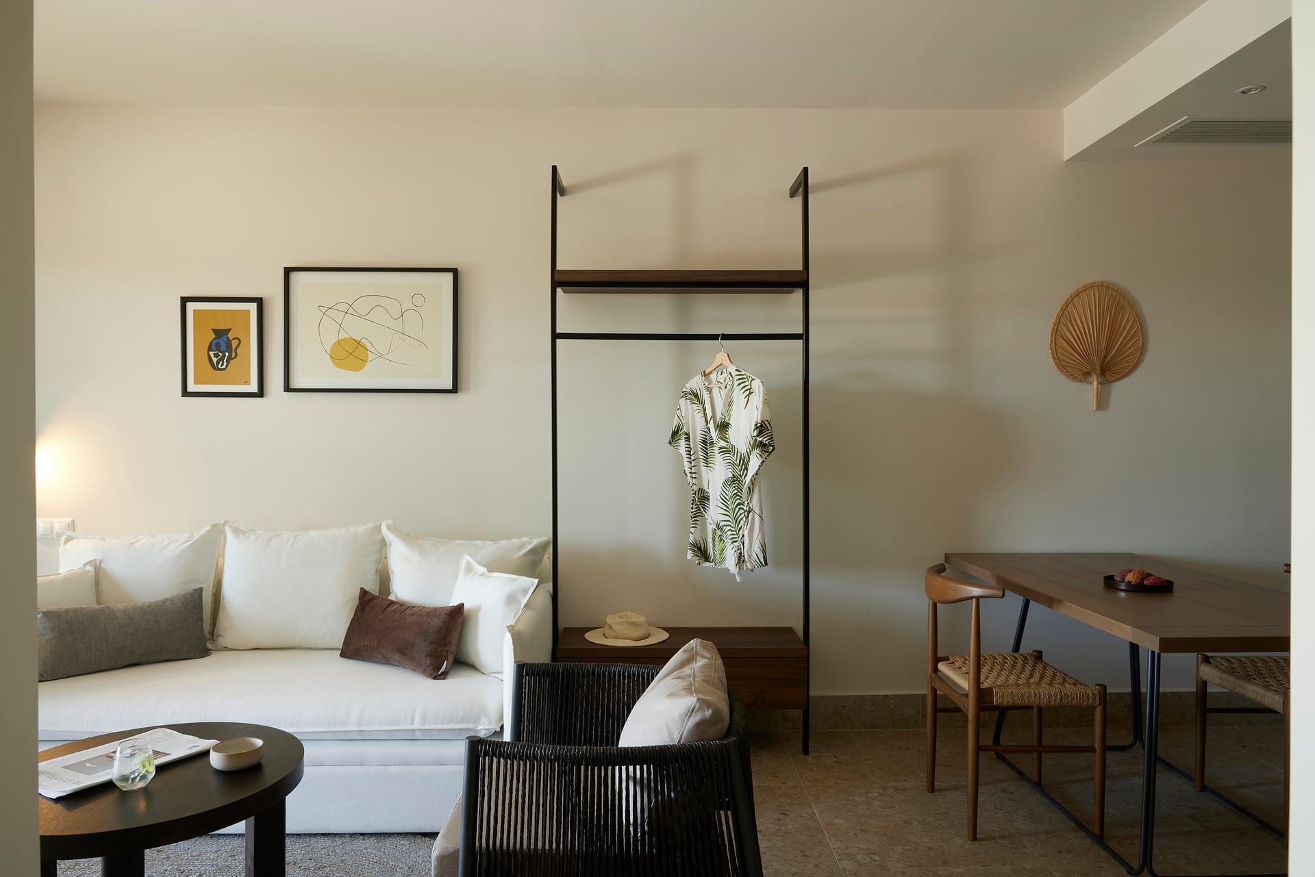 a room with a bed and a table