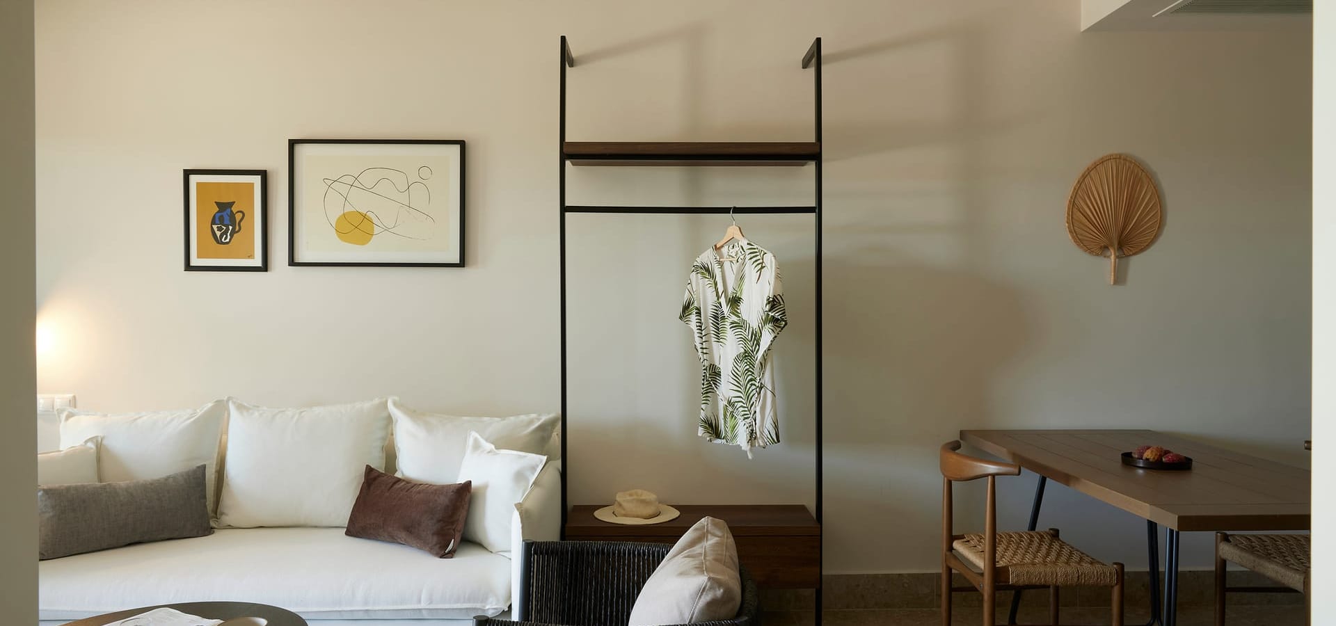 a room with a bed and a table