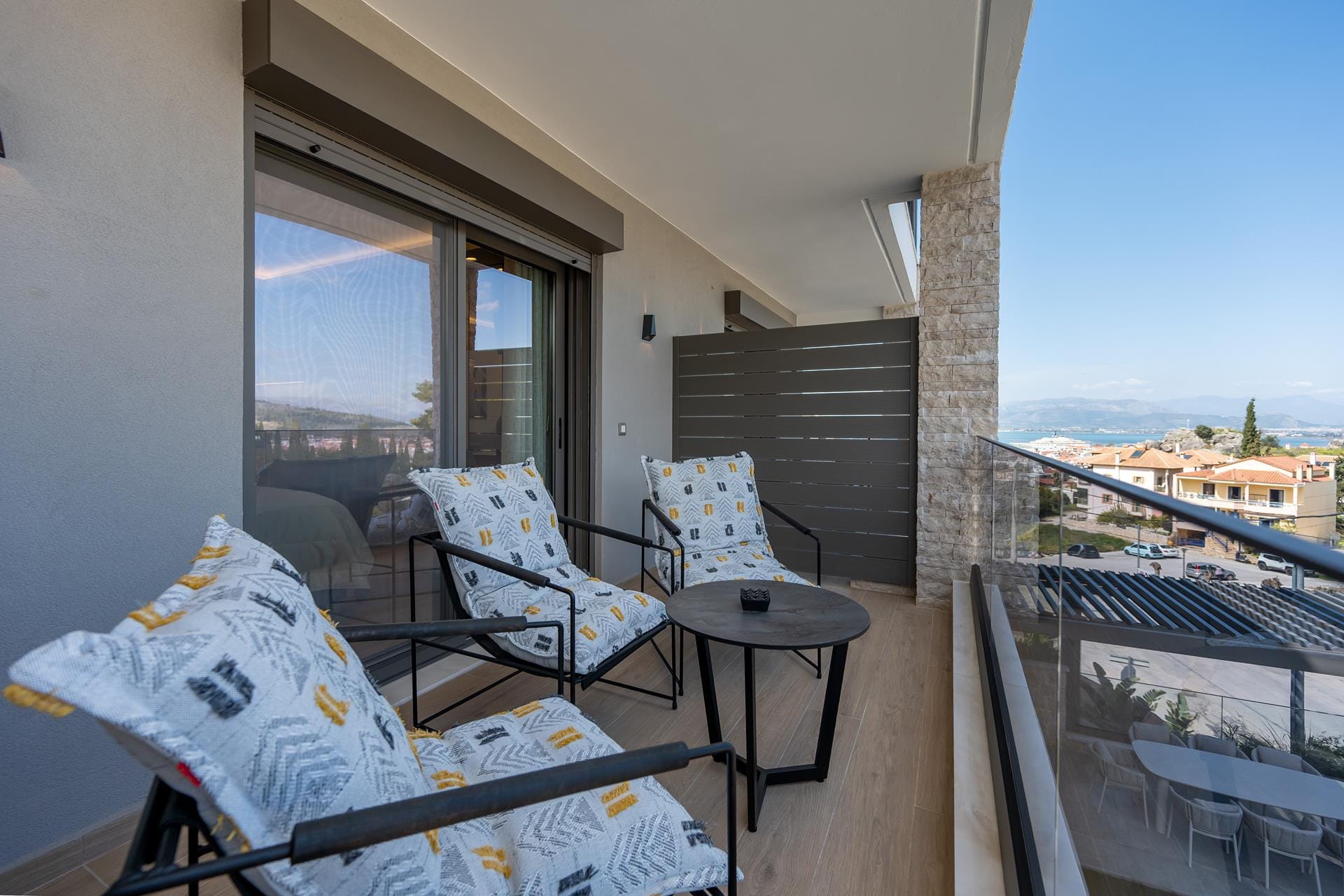 a room with a table and chairs