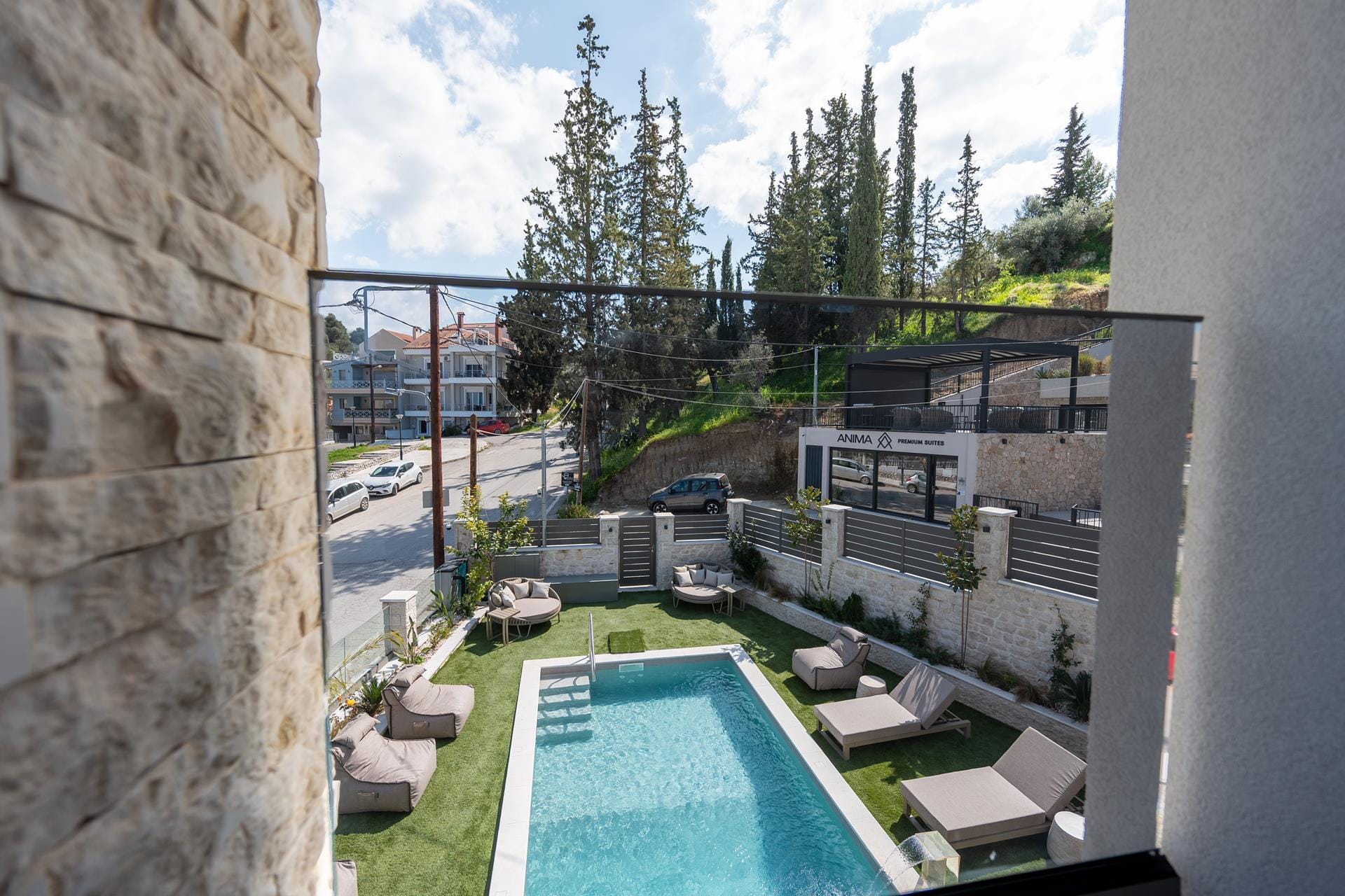 a pool in a backyard