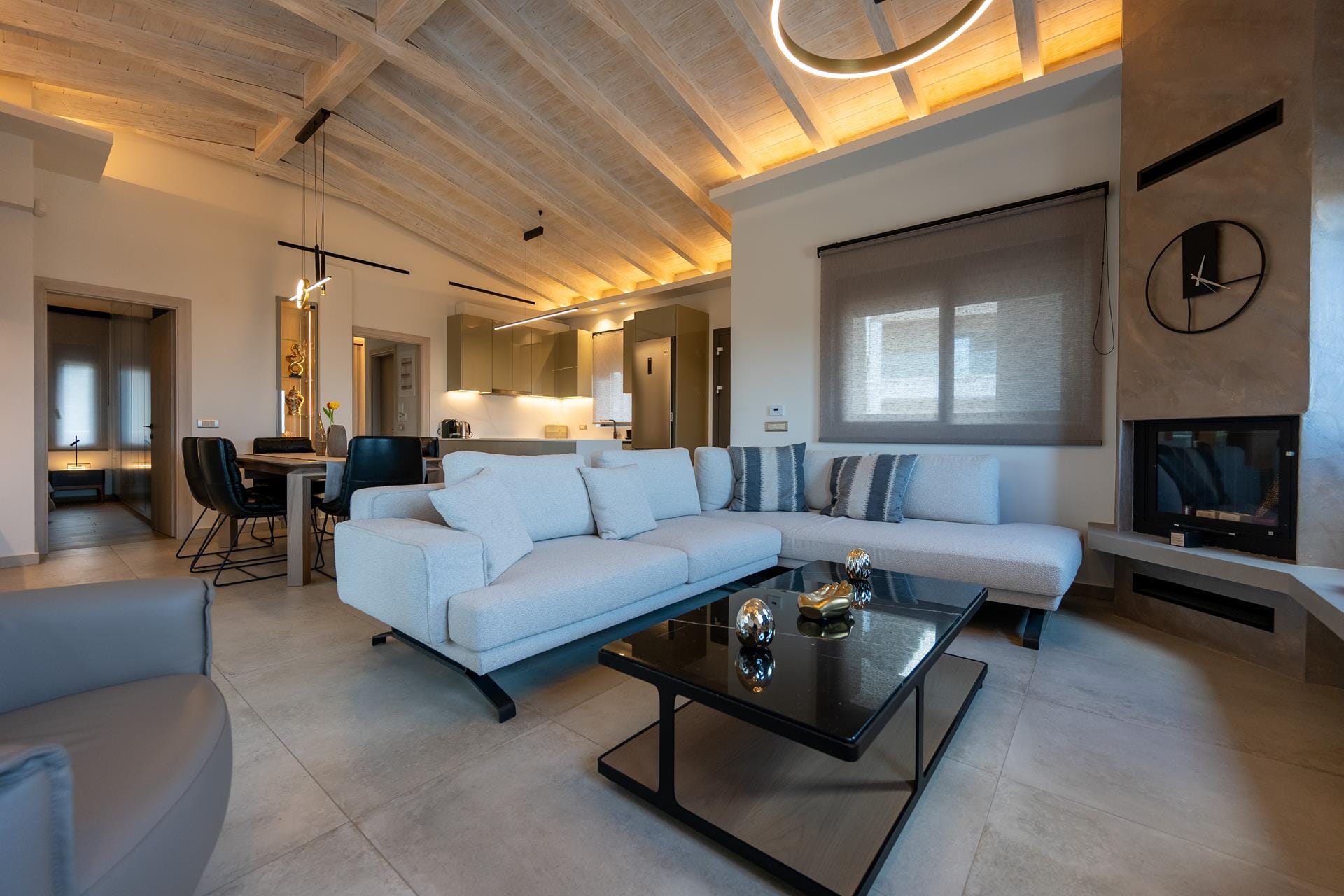 a living room with a white couch