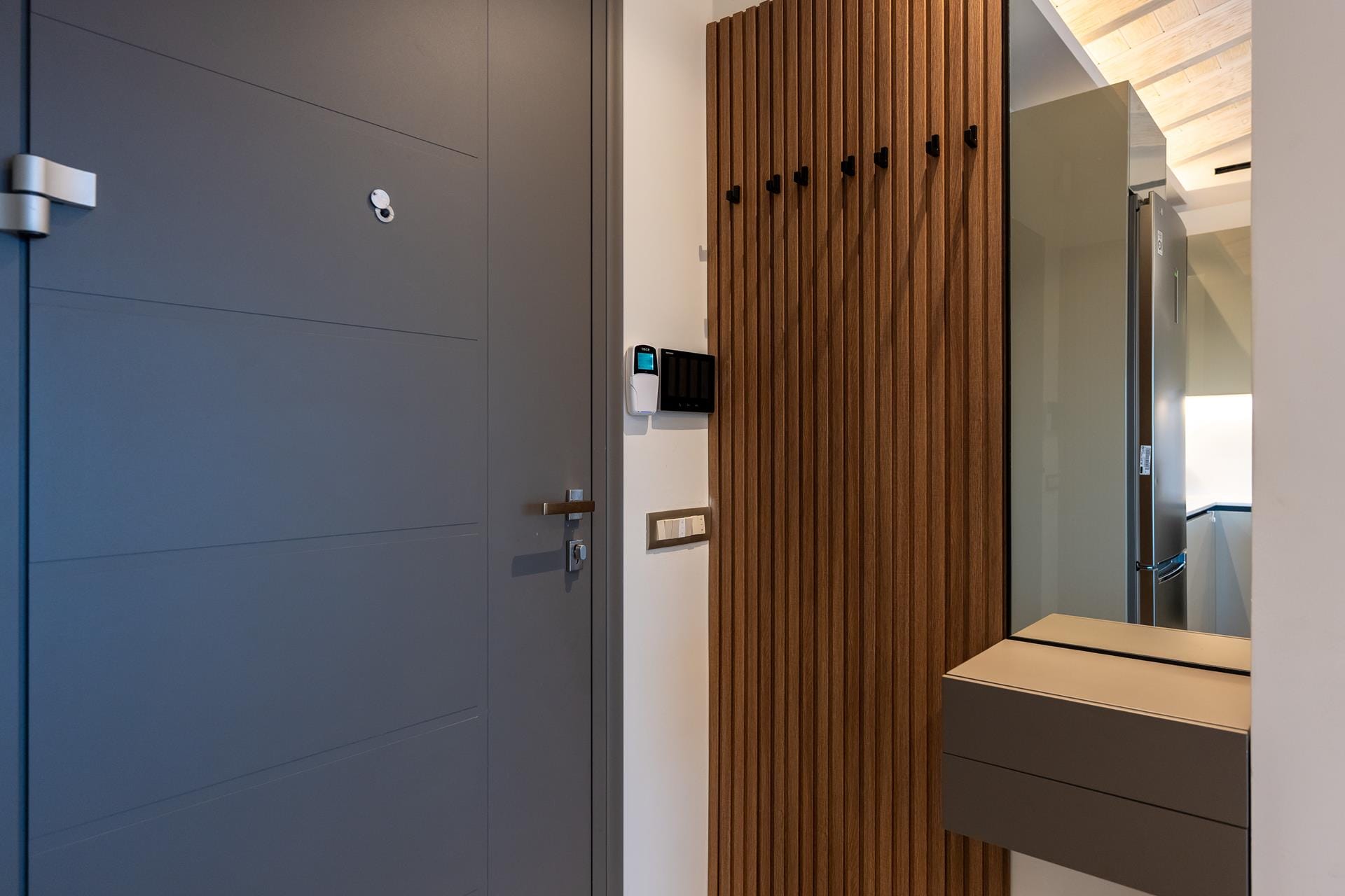 a door with a mirror and a door