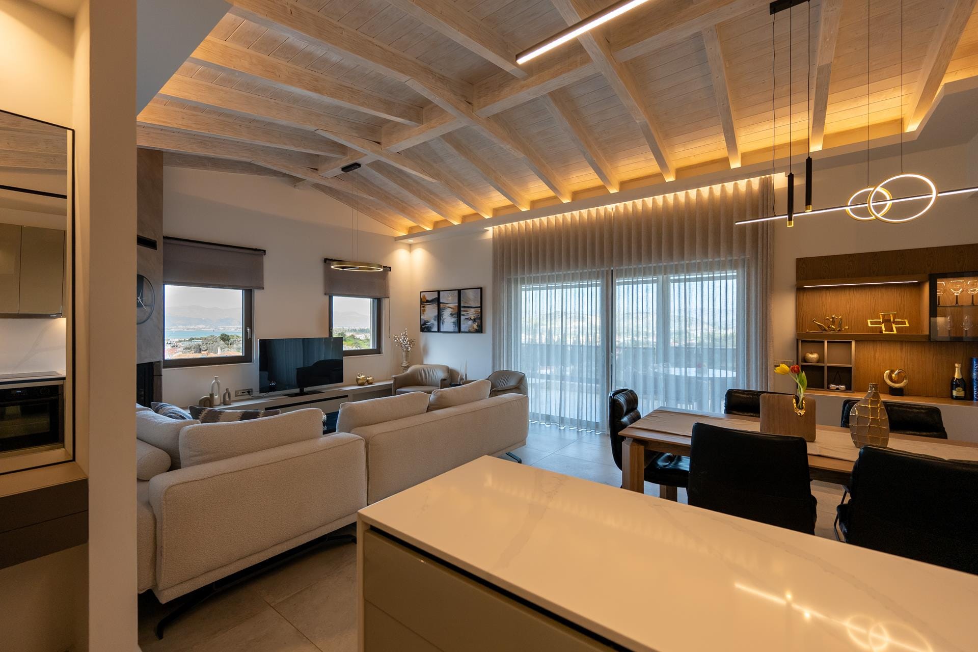 a room with a couch and a table