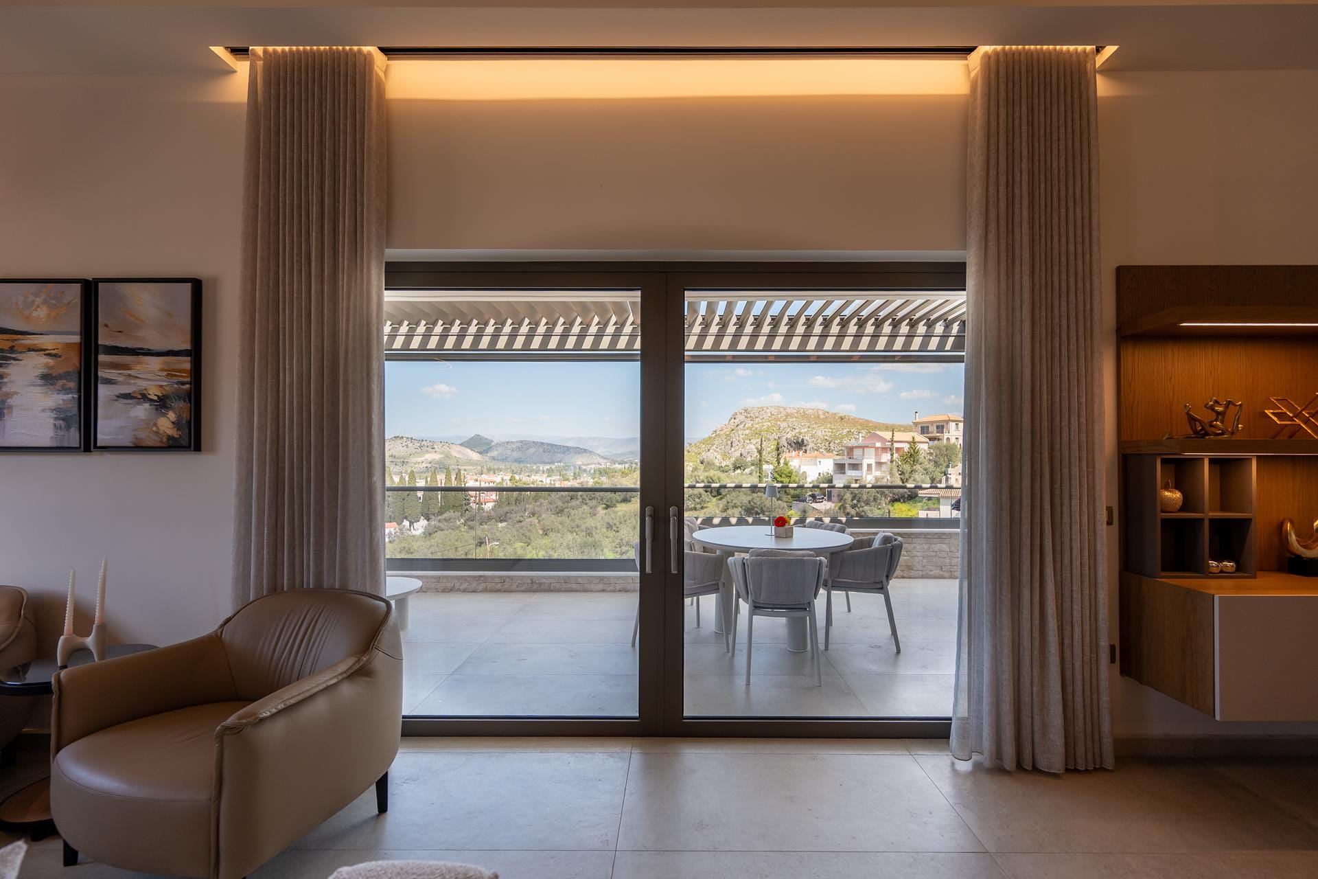 a room with a large window