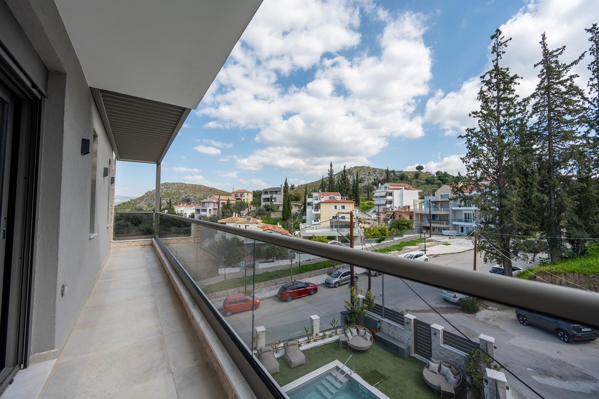 a view of a street from a window of a building