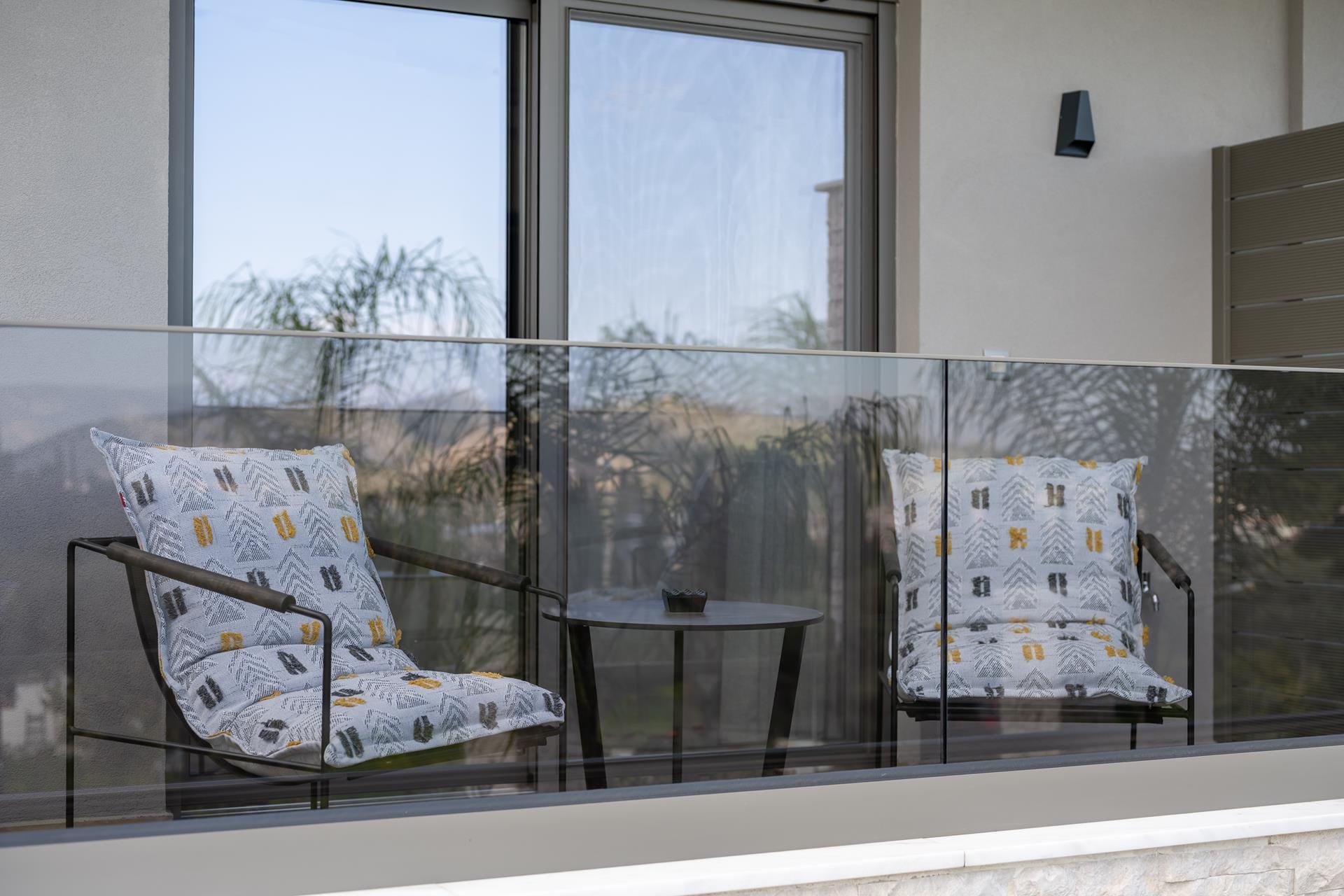 a room with a table and chairs