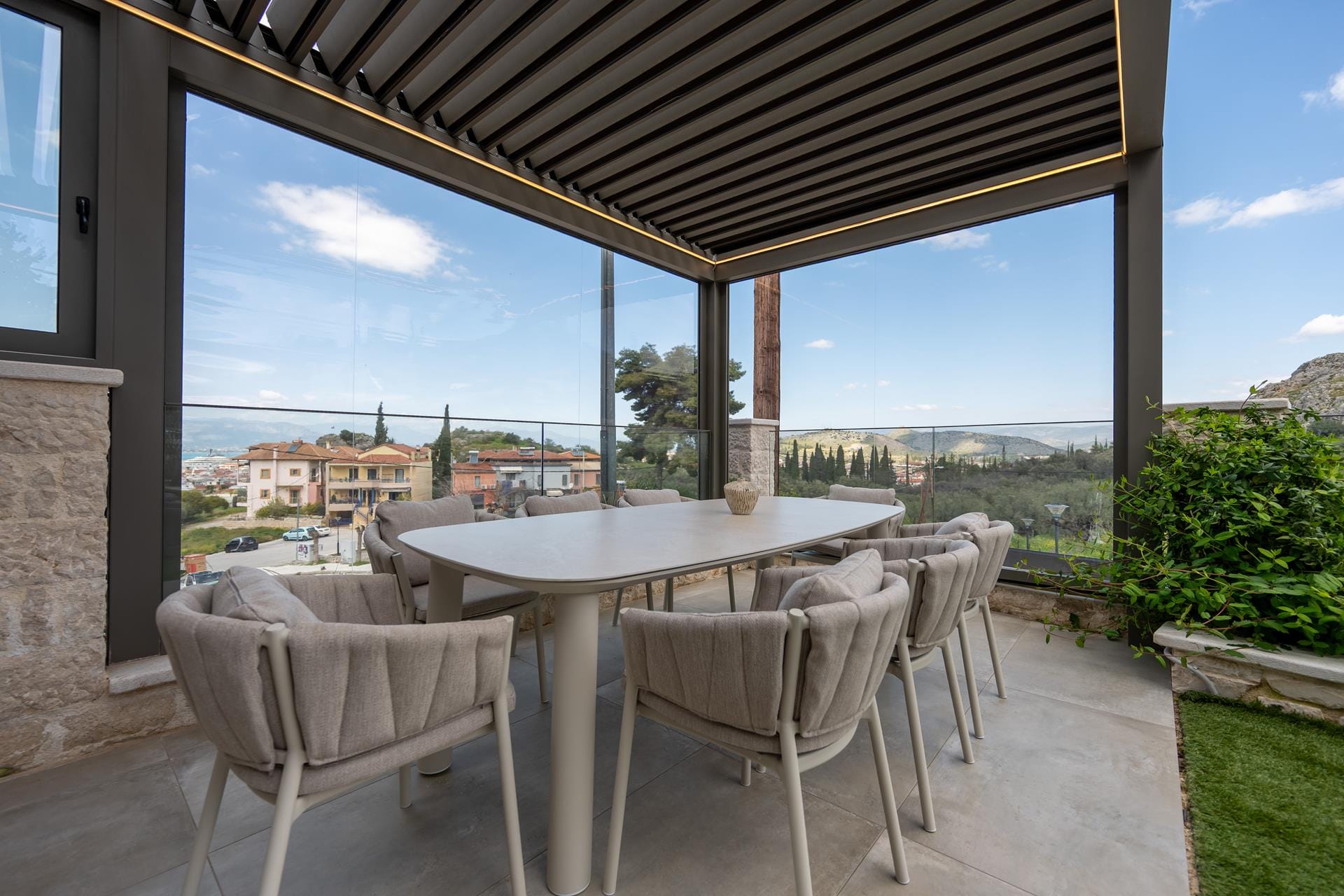 a table and chairs on a patio