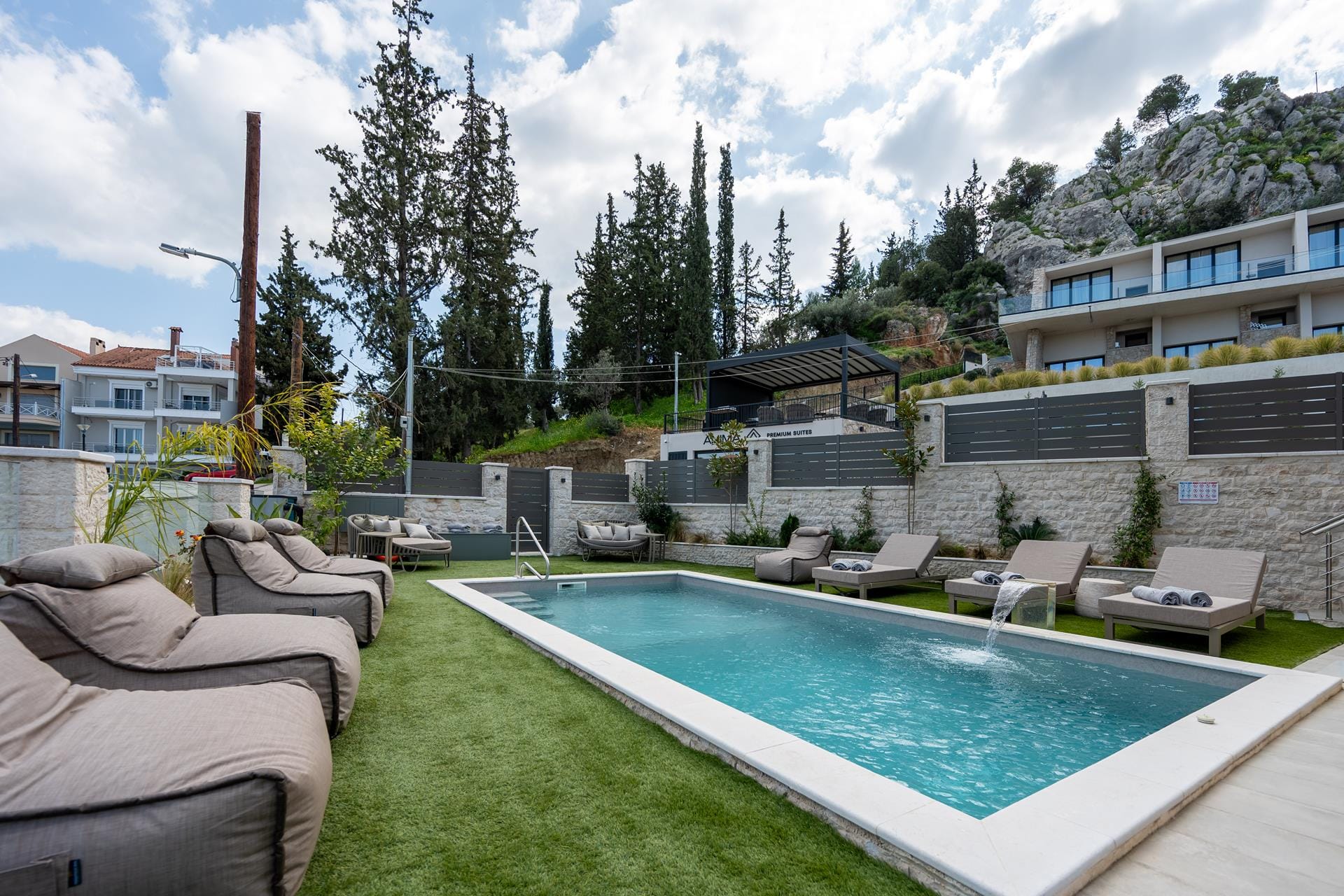 a pool in a backyard