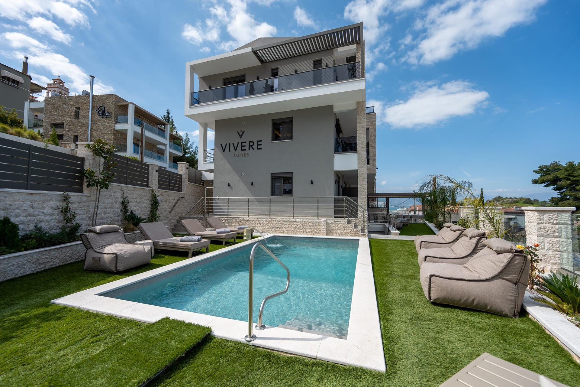 a swimming pool in a backyard