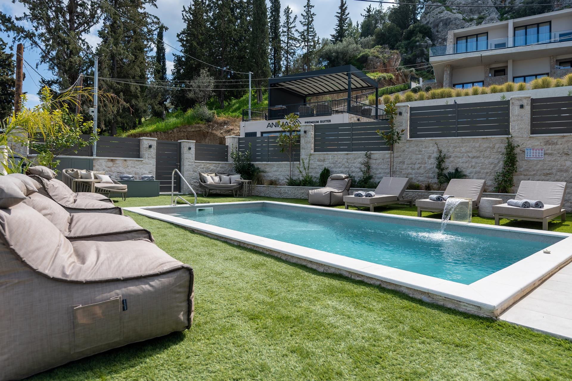 a swimming pool in a backyard