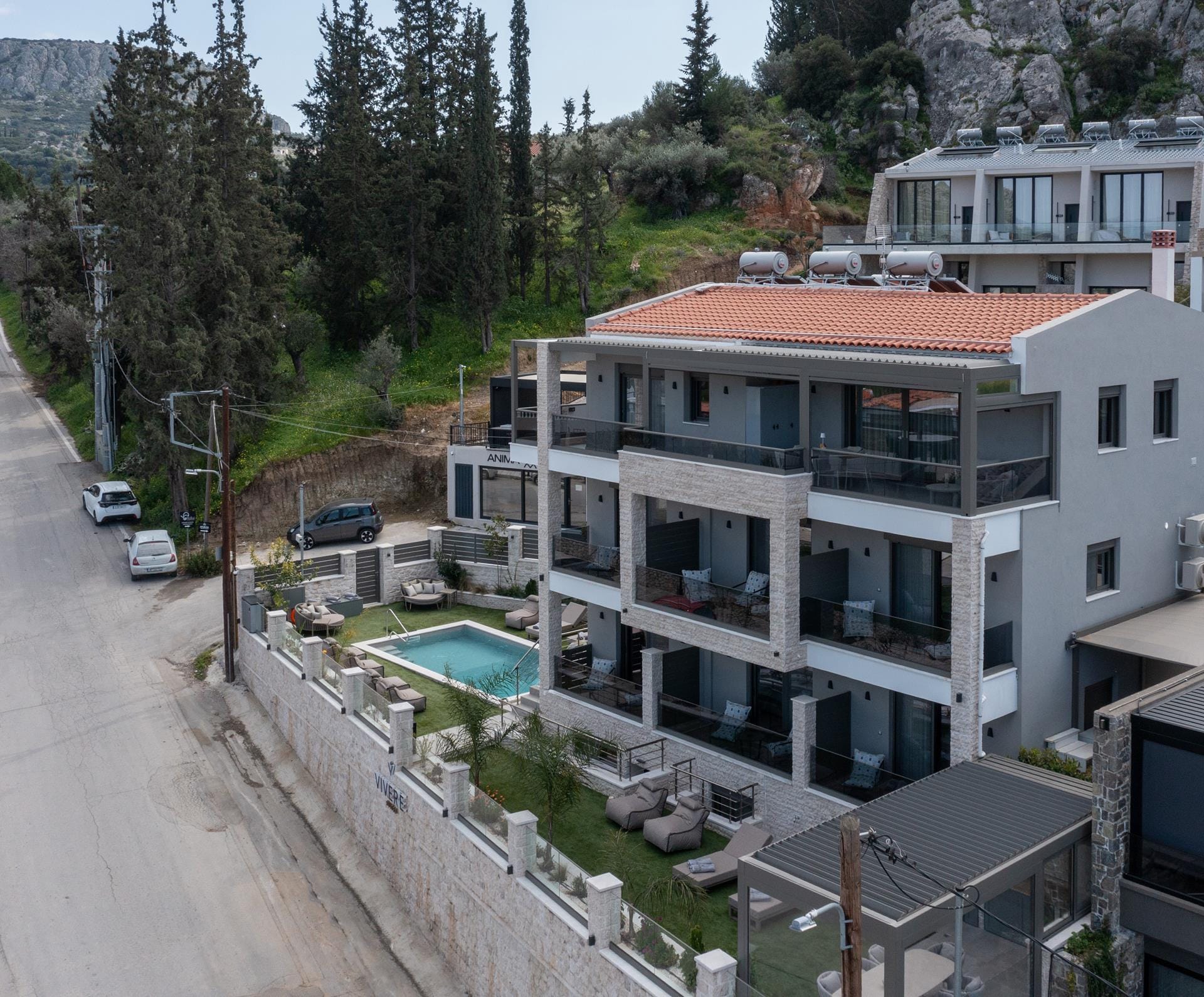 a building with a parking lot