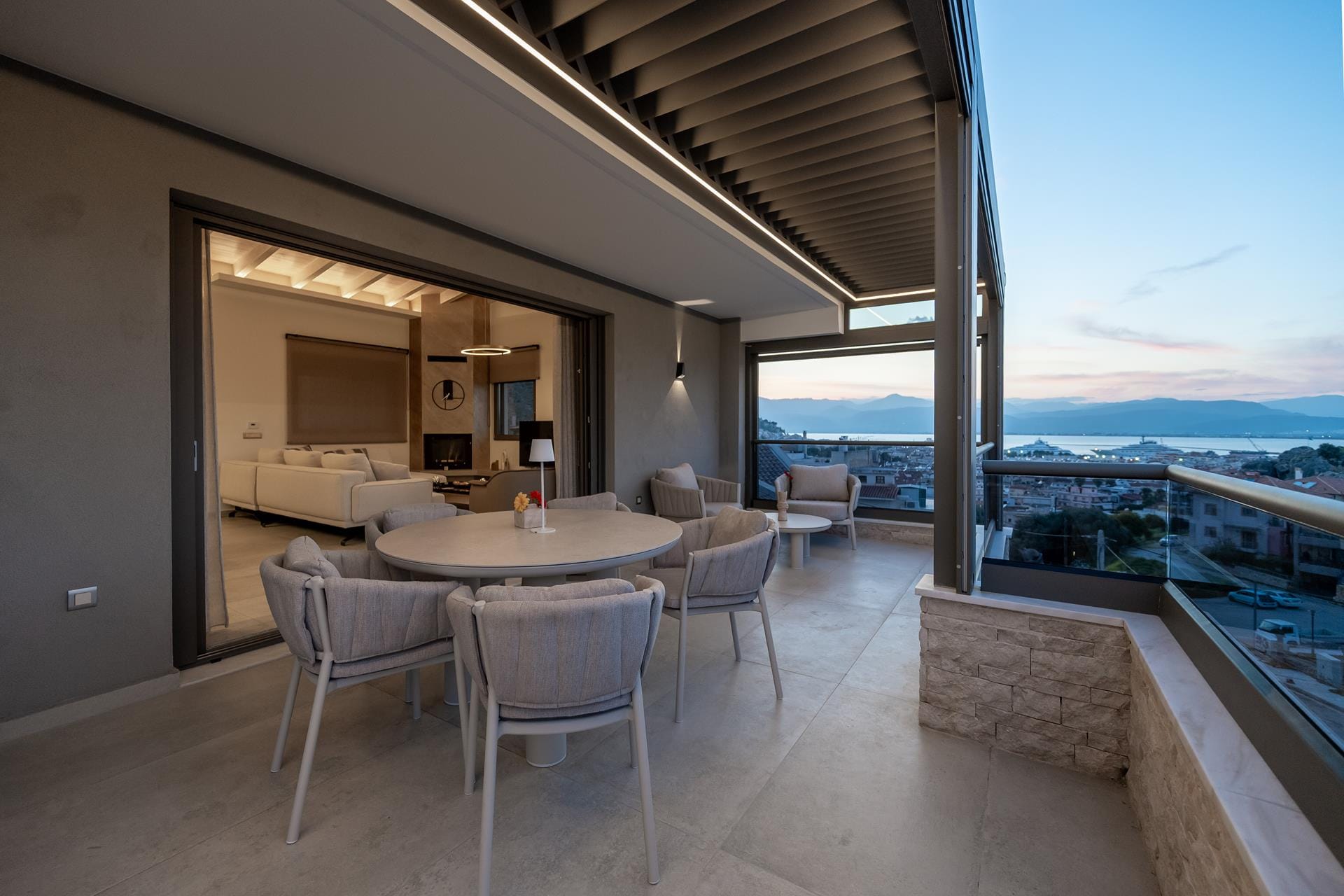 a room with a table and chairs