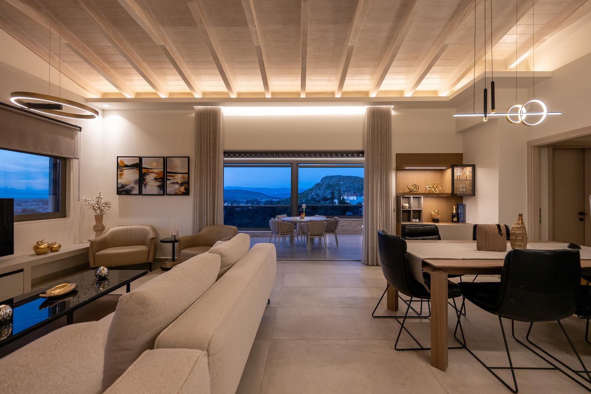 a living room with a large window