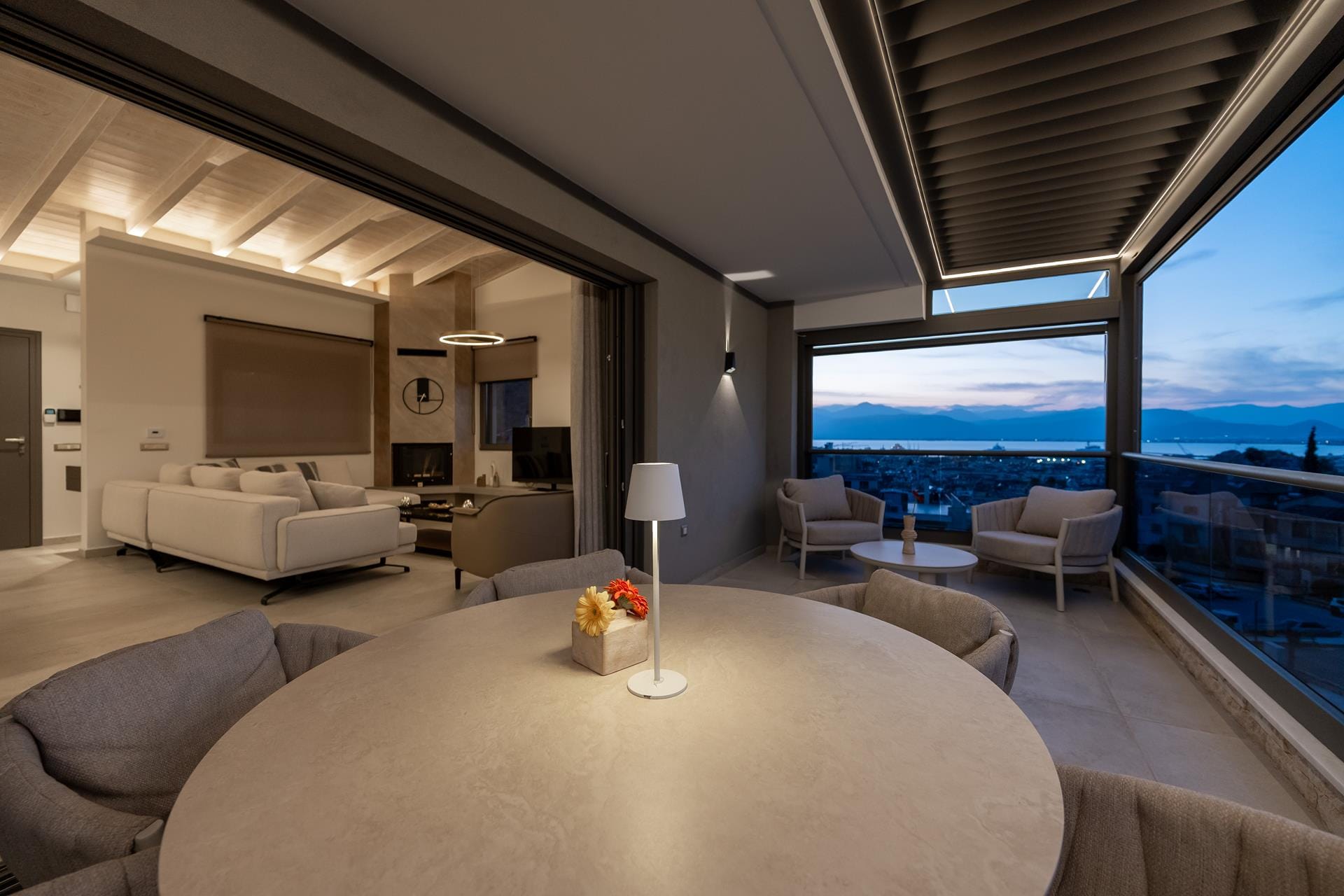 a living room with a large window