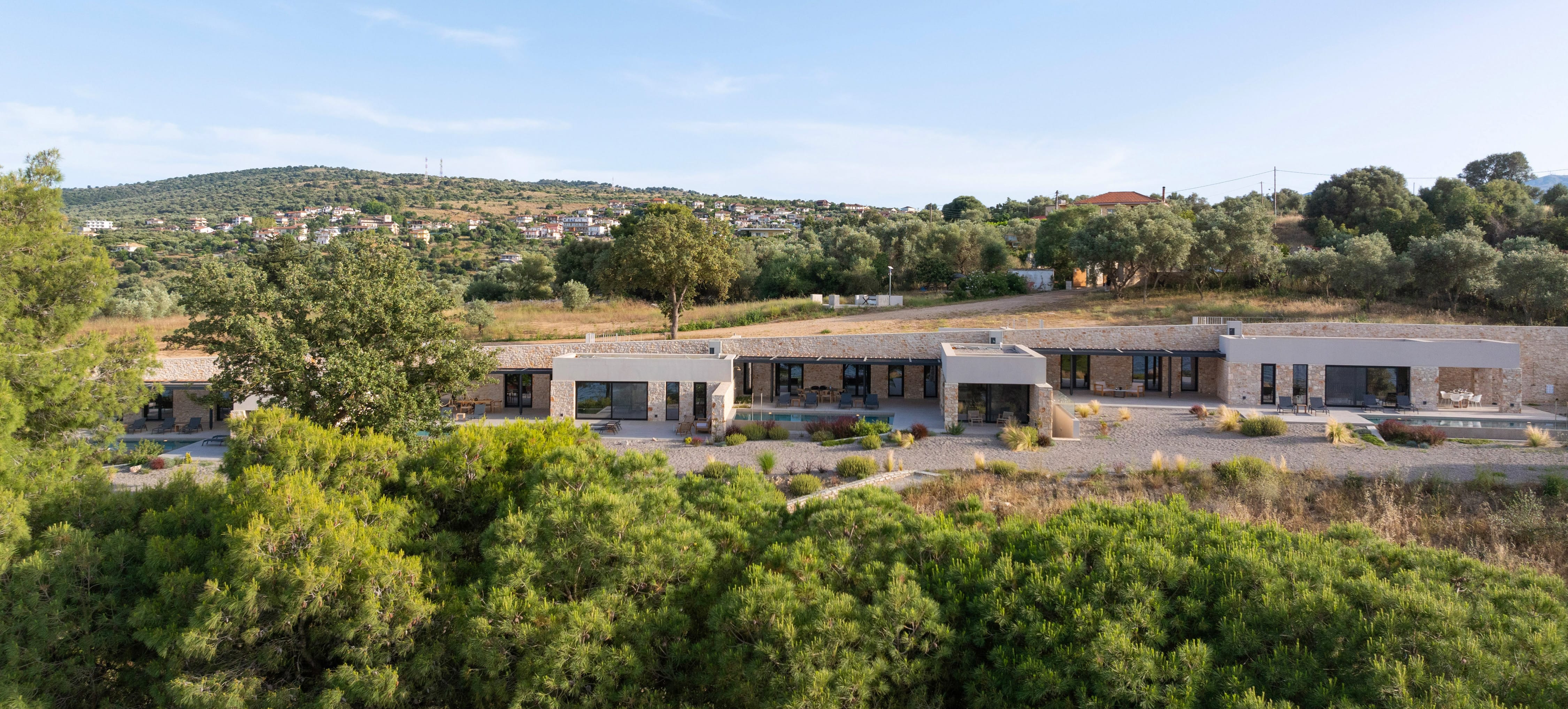 a building surrounded by trees