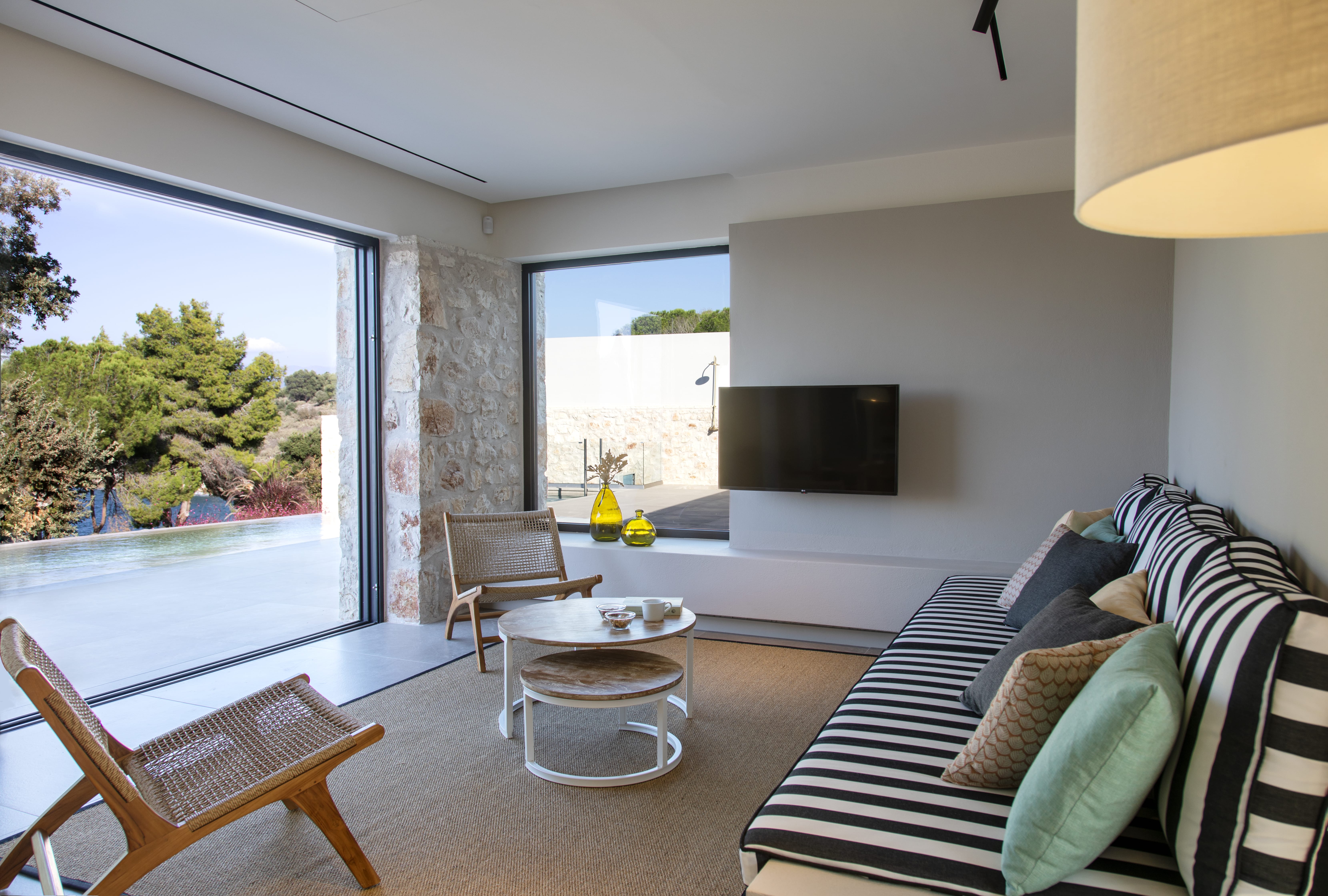 a living room with a large window