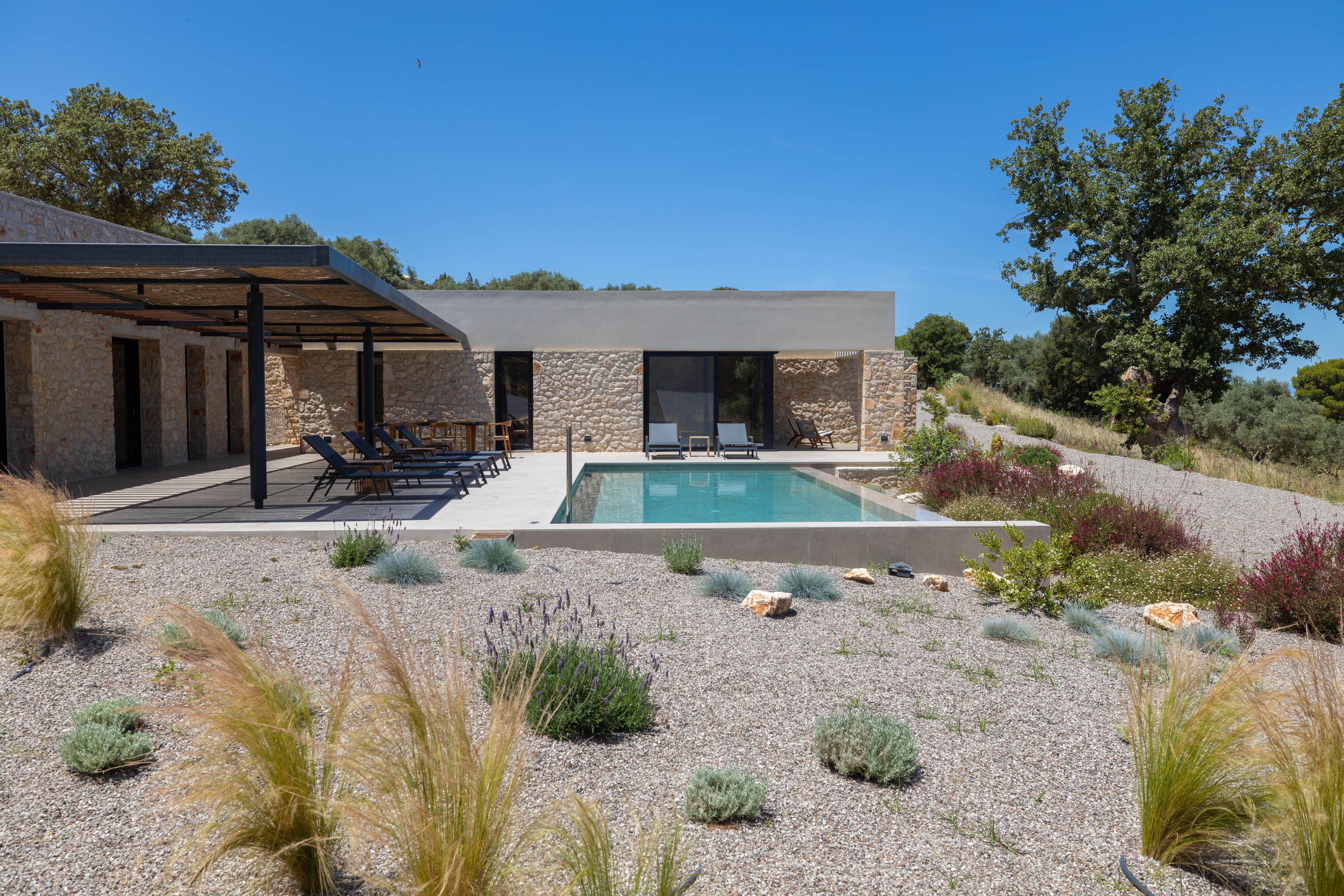 a building with a pool