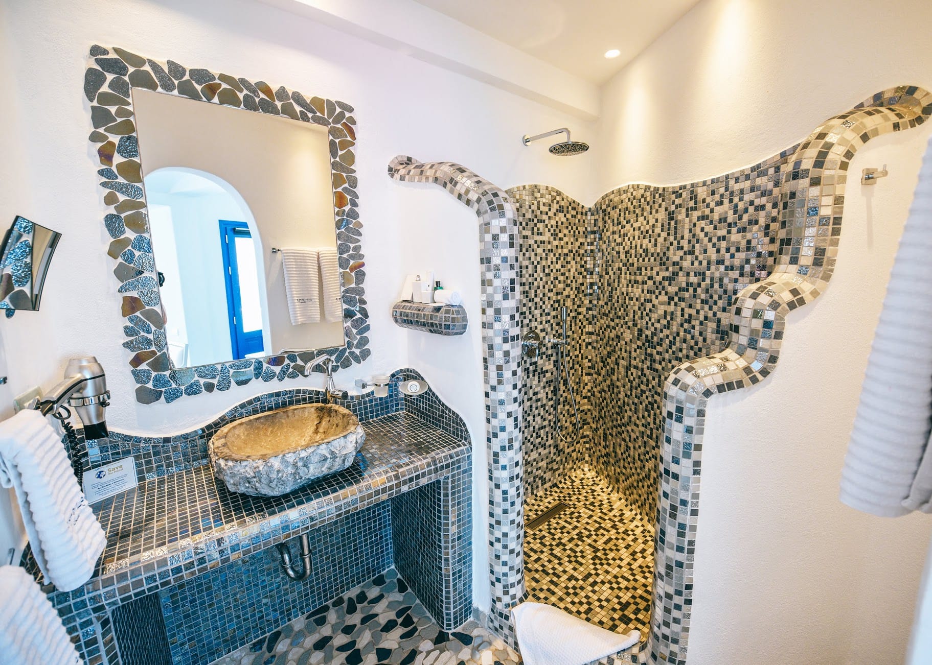 a bathroom with a shower curtain