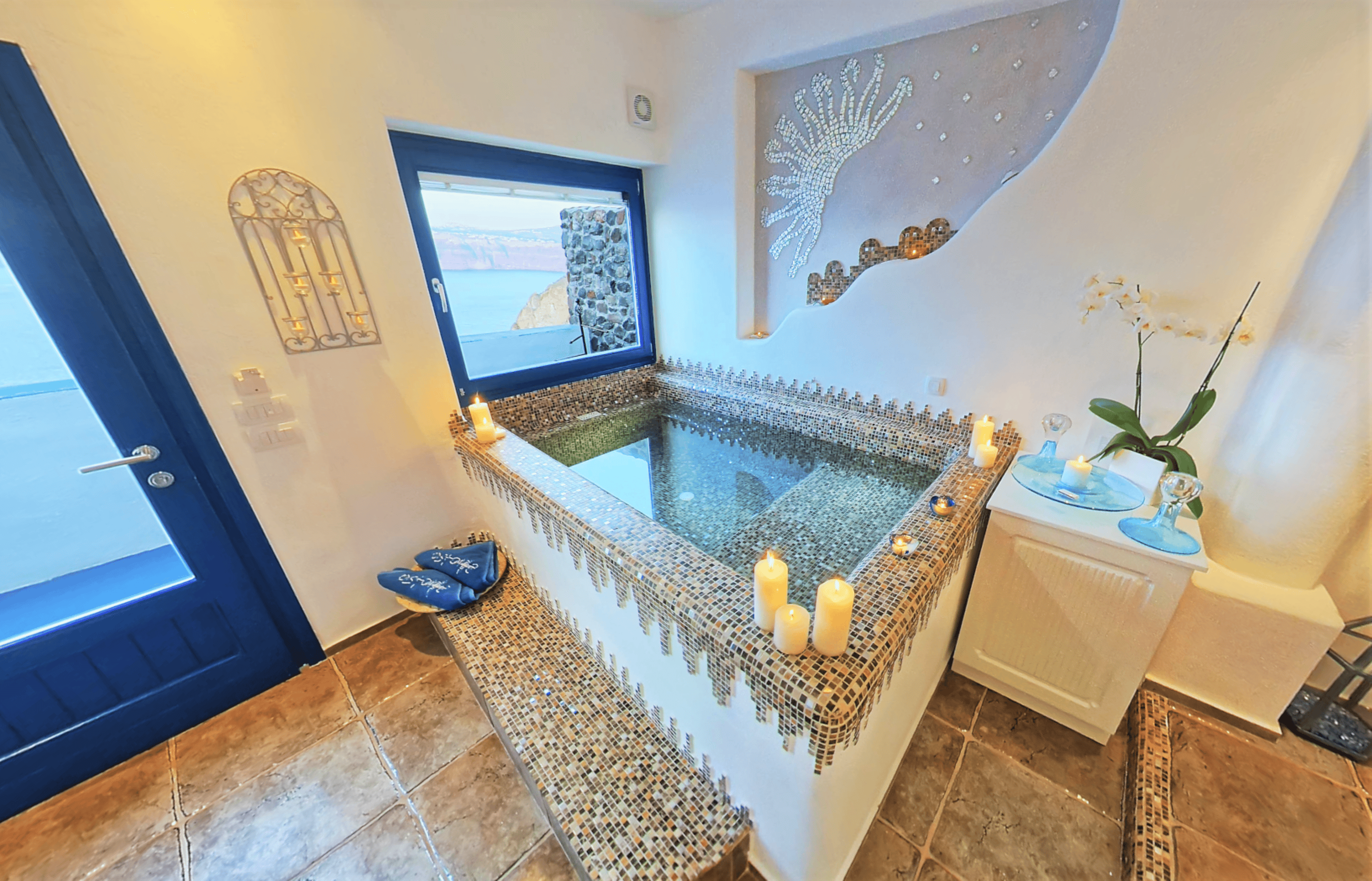 a bathroom with a large tub