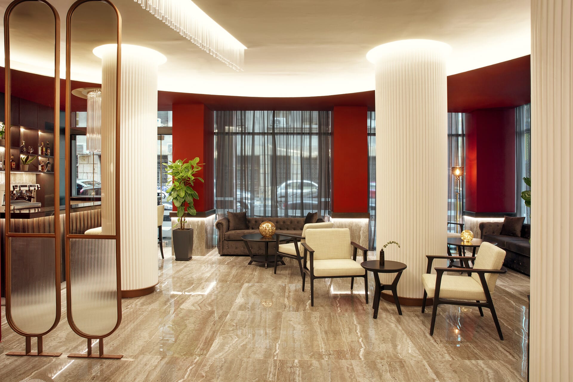 a room with a large glass door