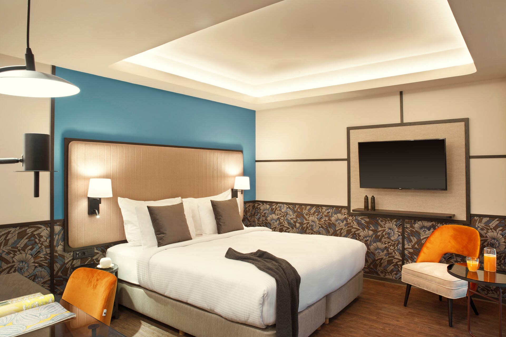 a bedroom with a large bed