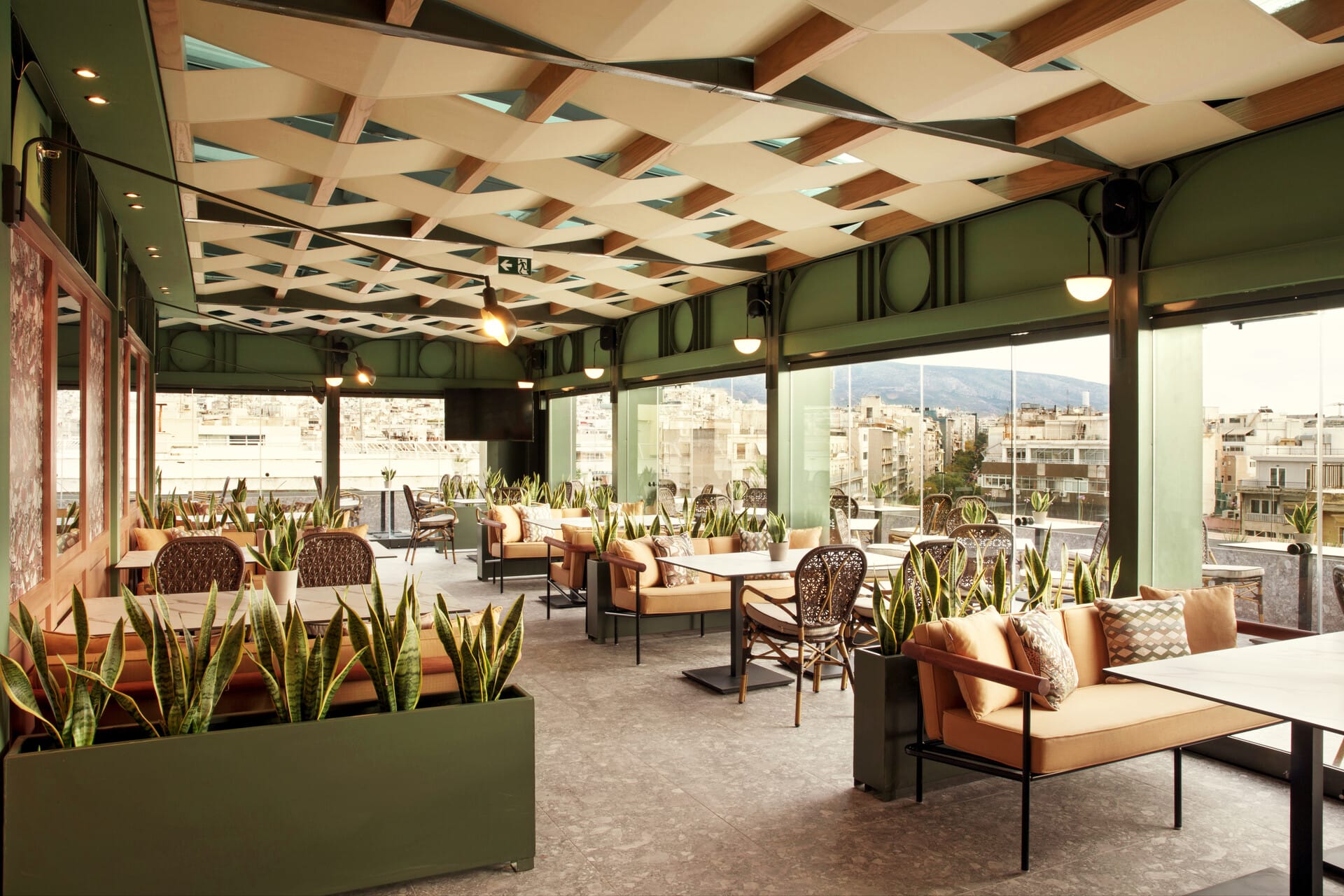 a room with tables and chairs