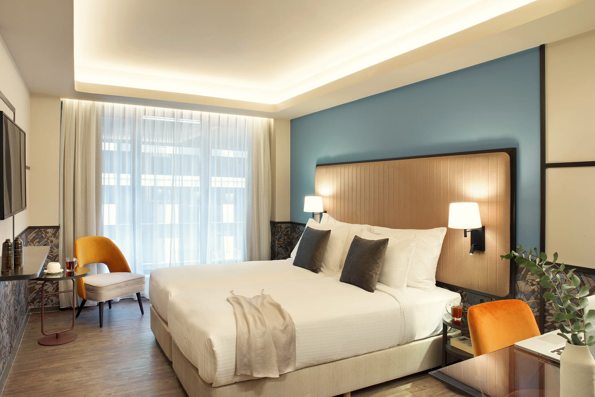 a bedroom with a large bed