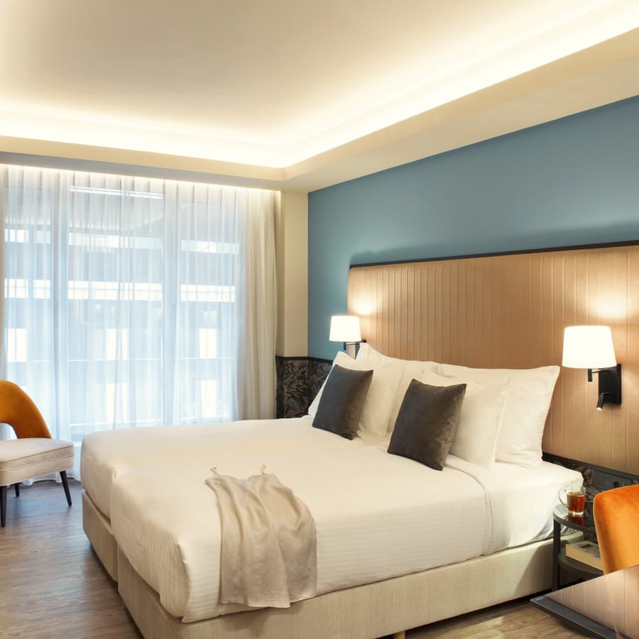 a bedroom with a large bed