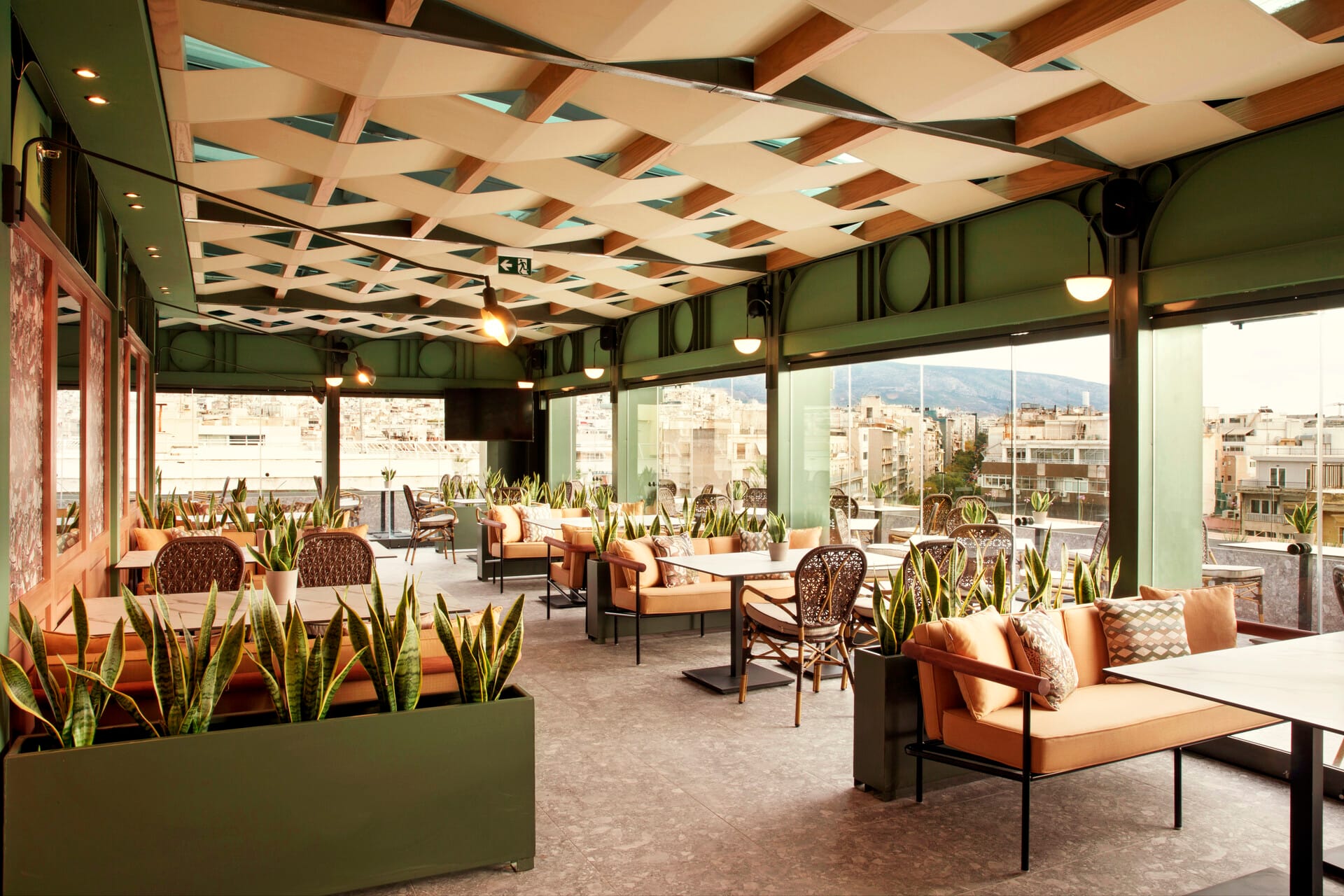 a room with tables and chairs