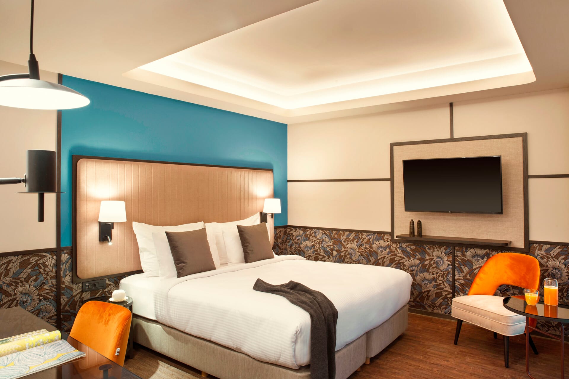 a bedroom with a large bed