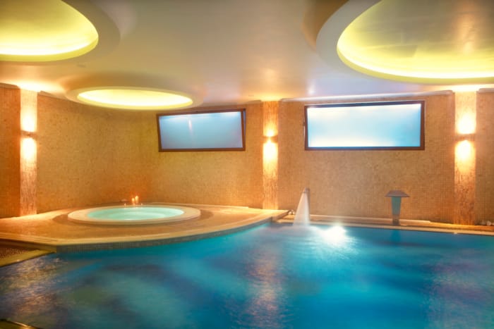 a large indoor swimming pool