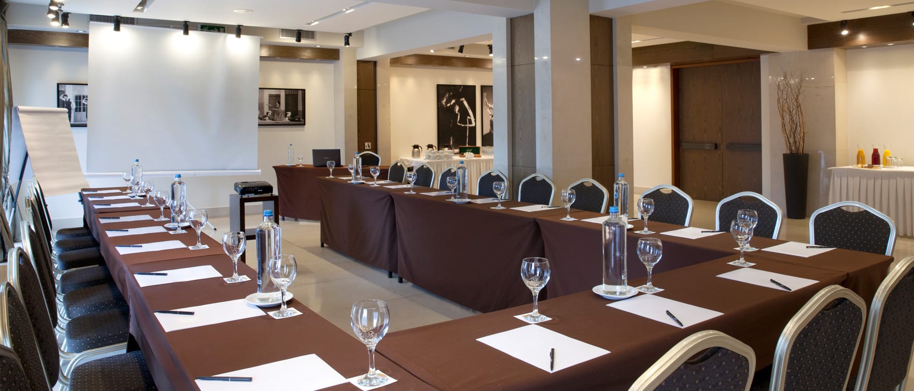 a room with tables and chairs