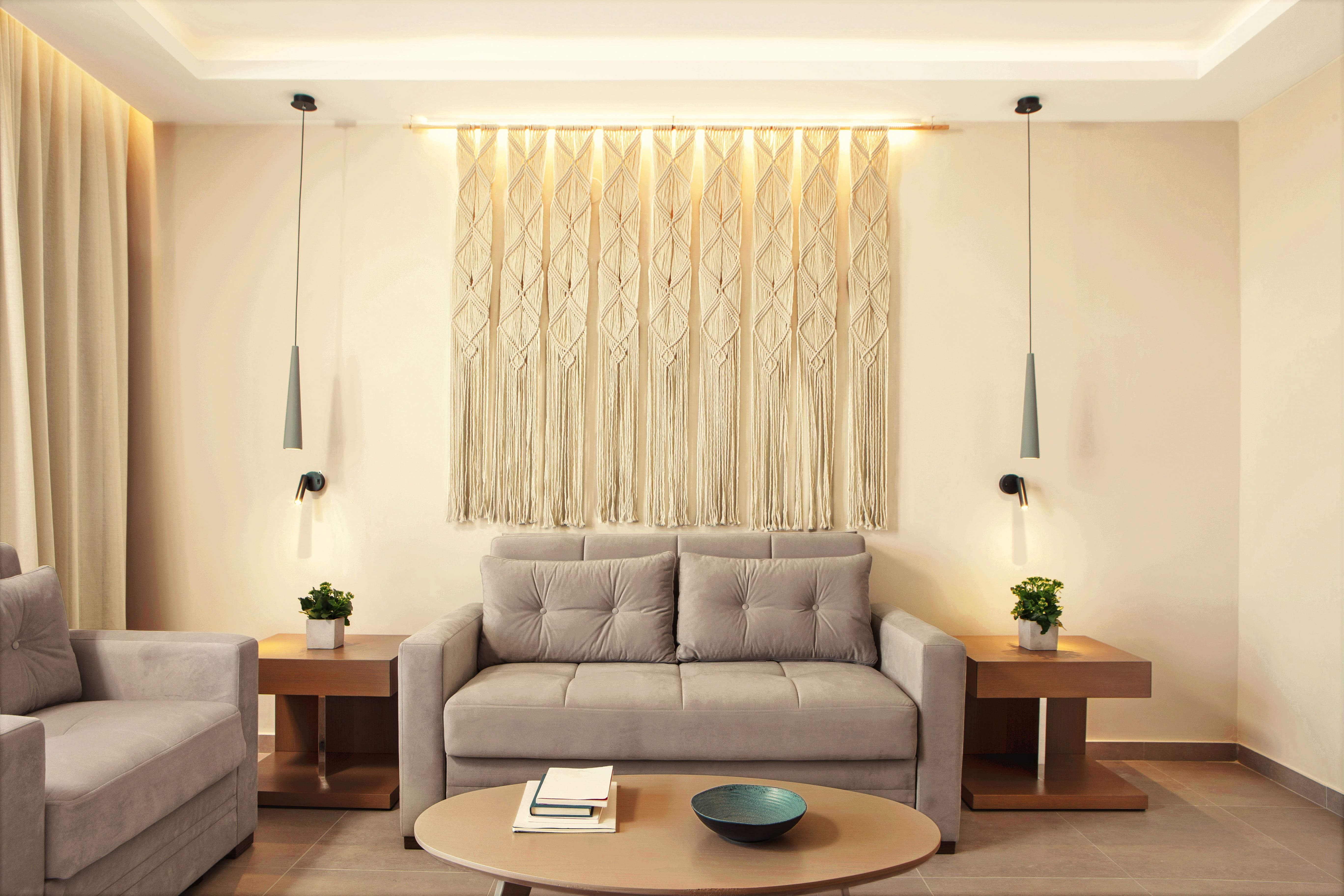 a living room with a couch and a table