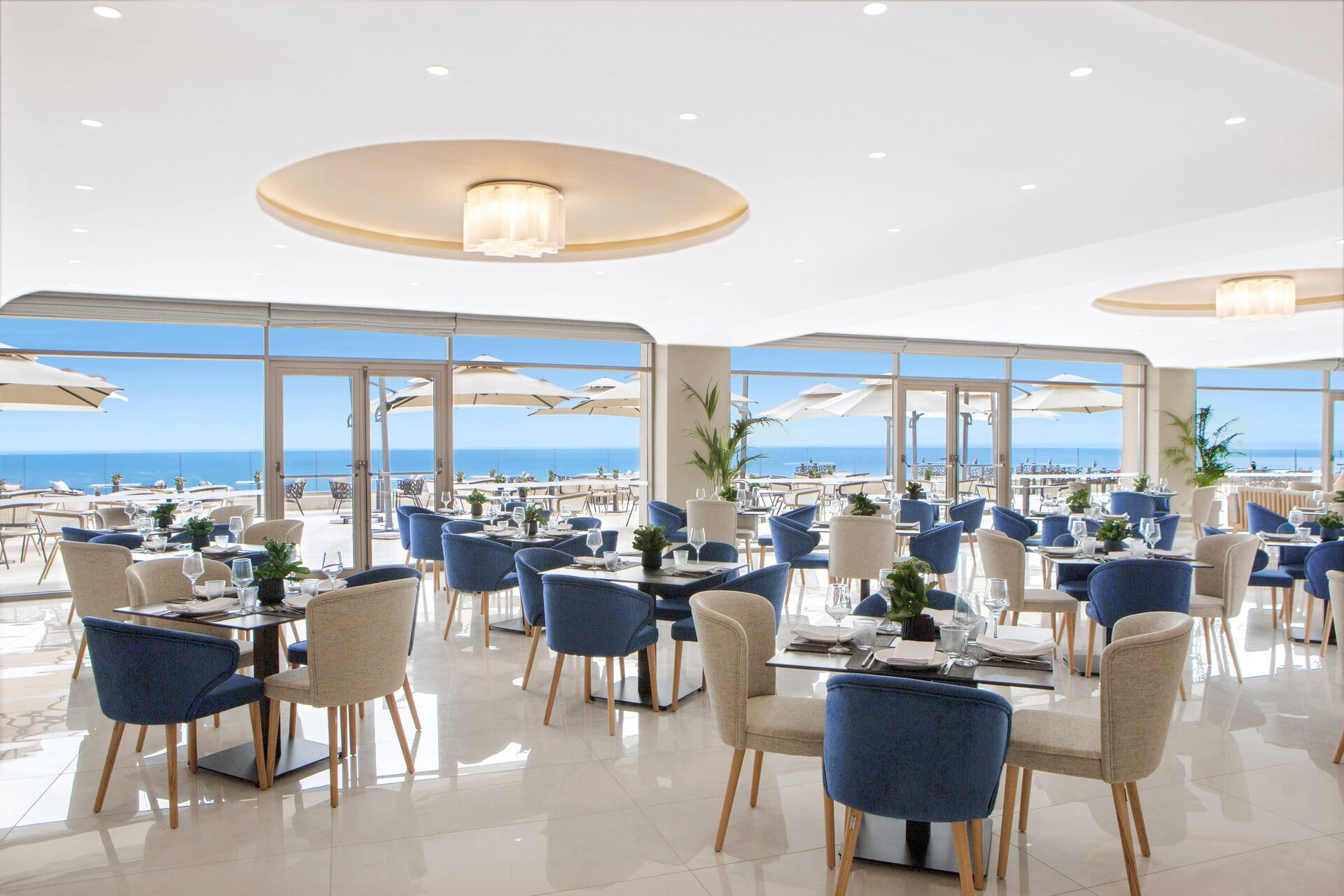 a room with tables and chairs