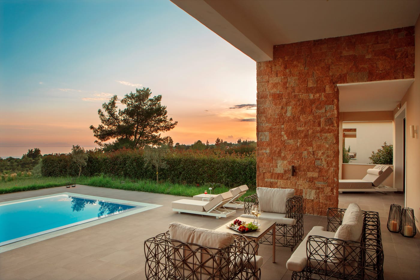 a pool and a house