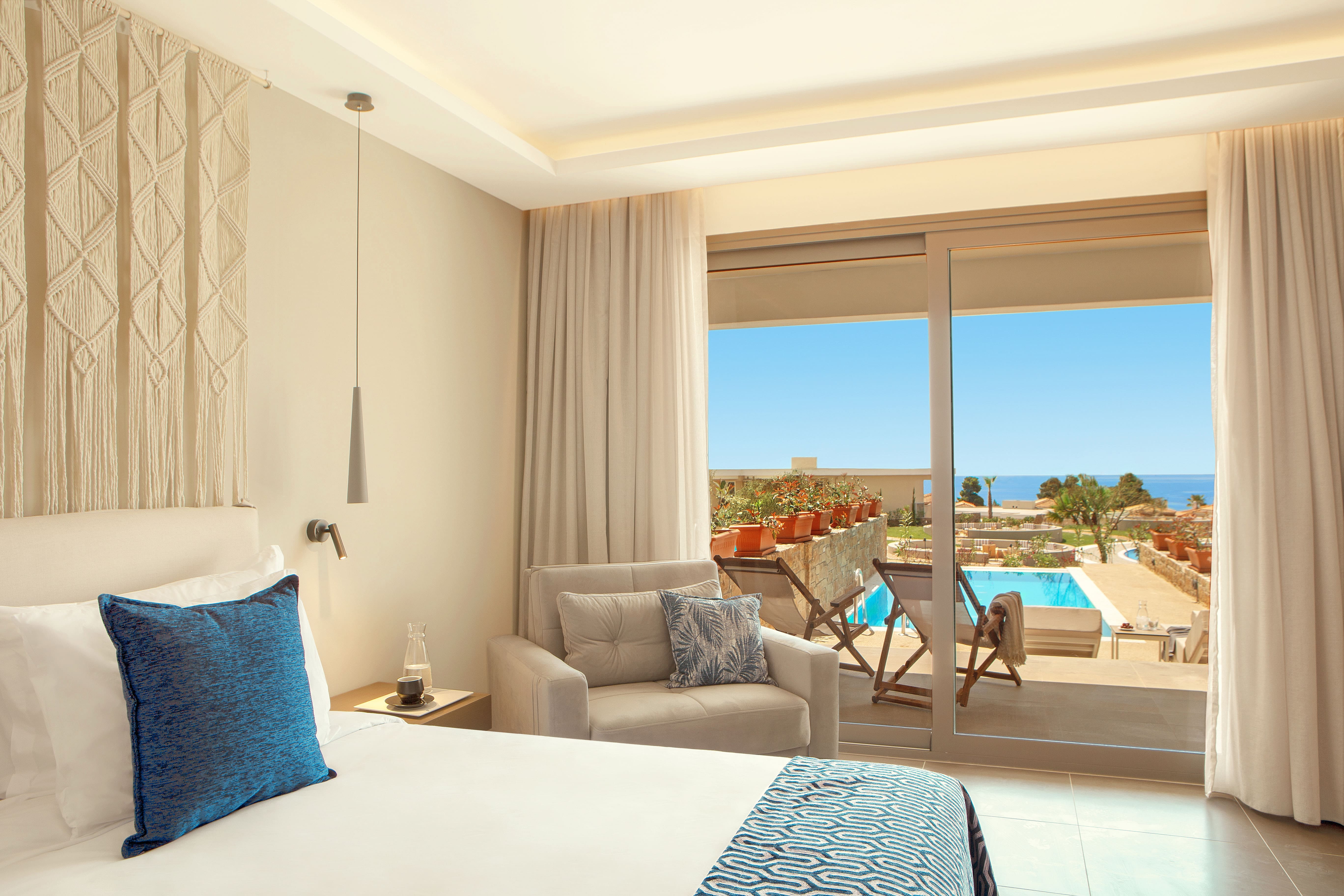 a bedroom with a sliding glass door