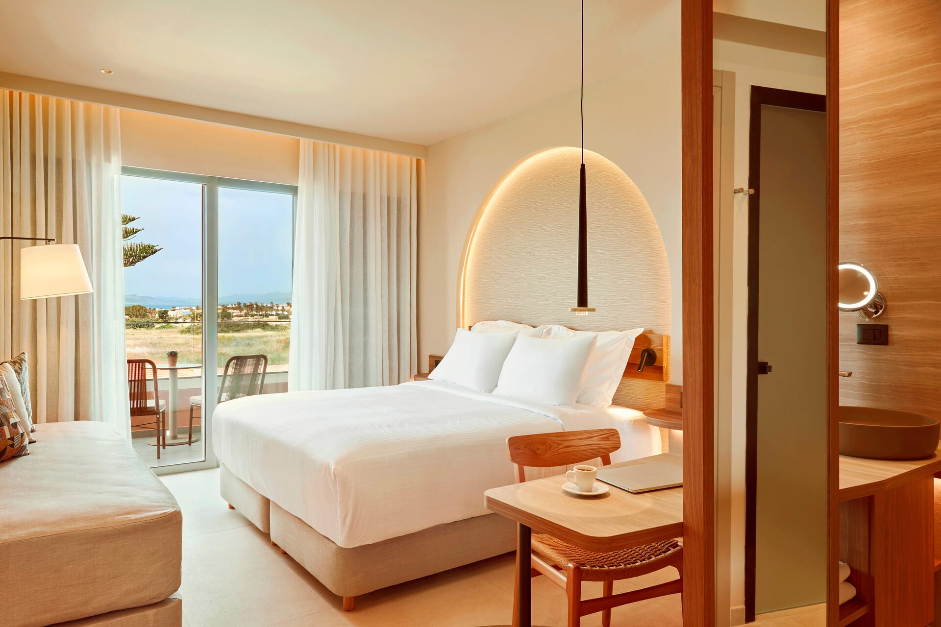 a room with a bed and a table