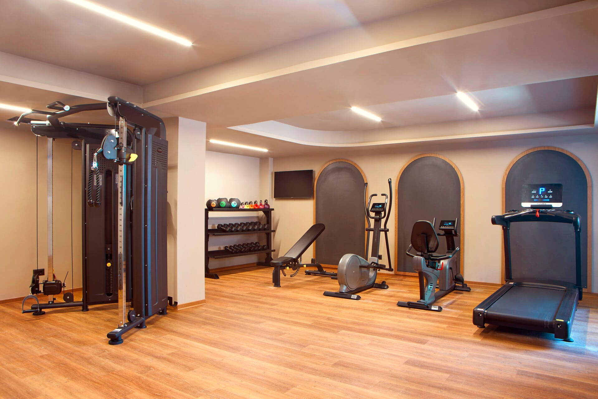 a gym with exercise equipment
