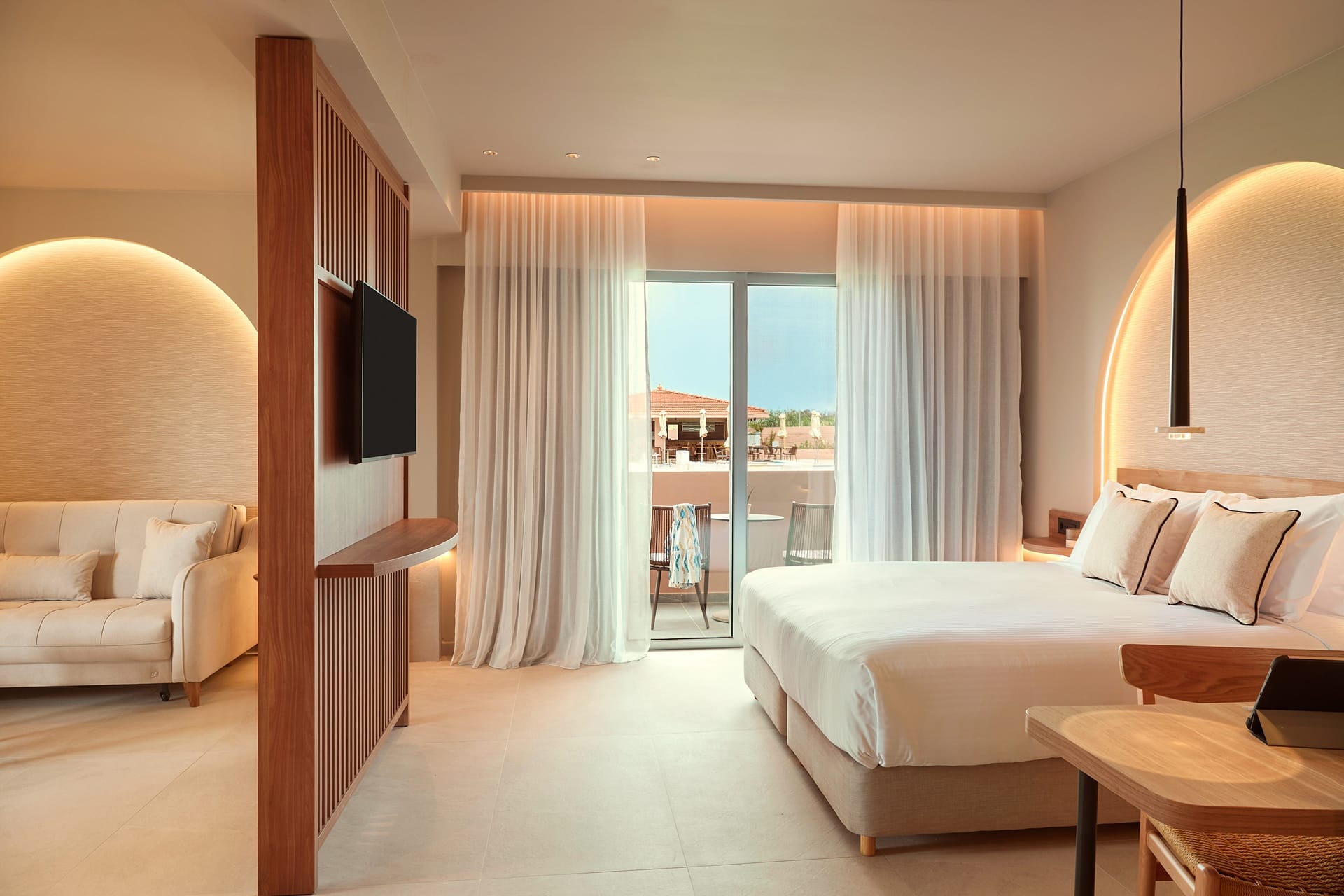 a living room with a large window