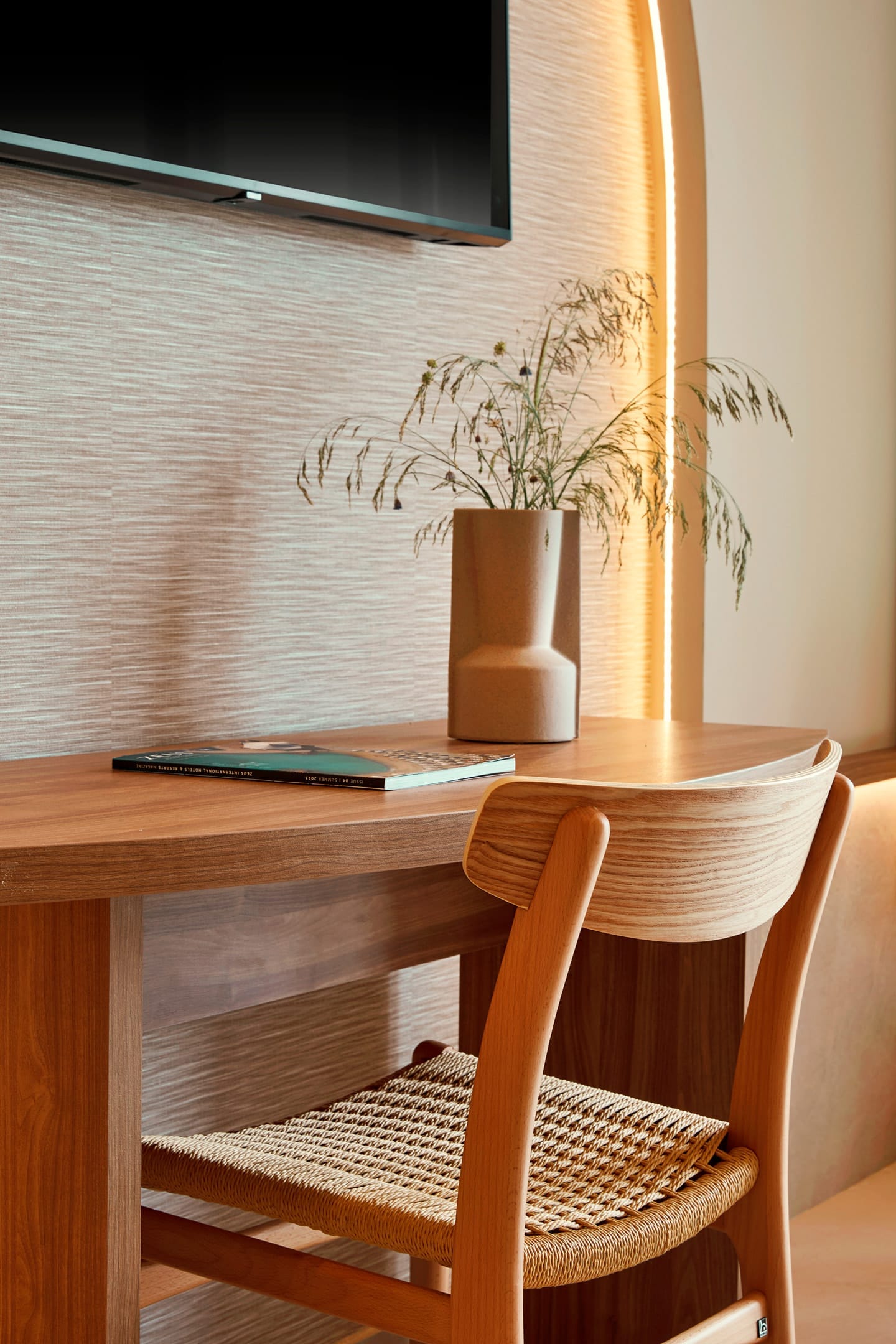 a table with a plant on it